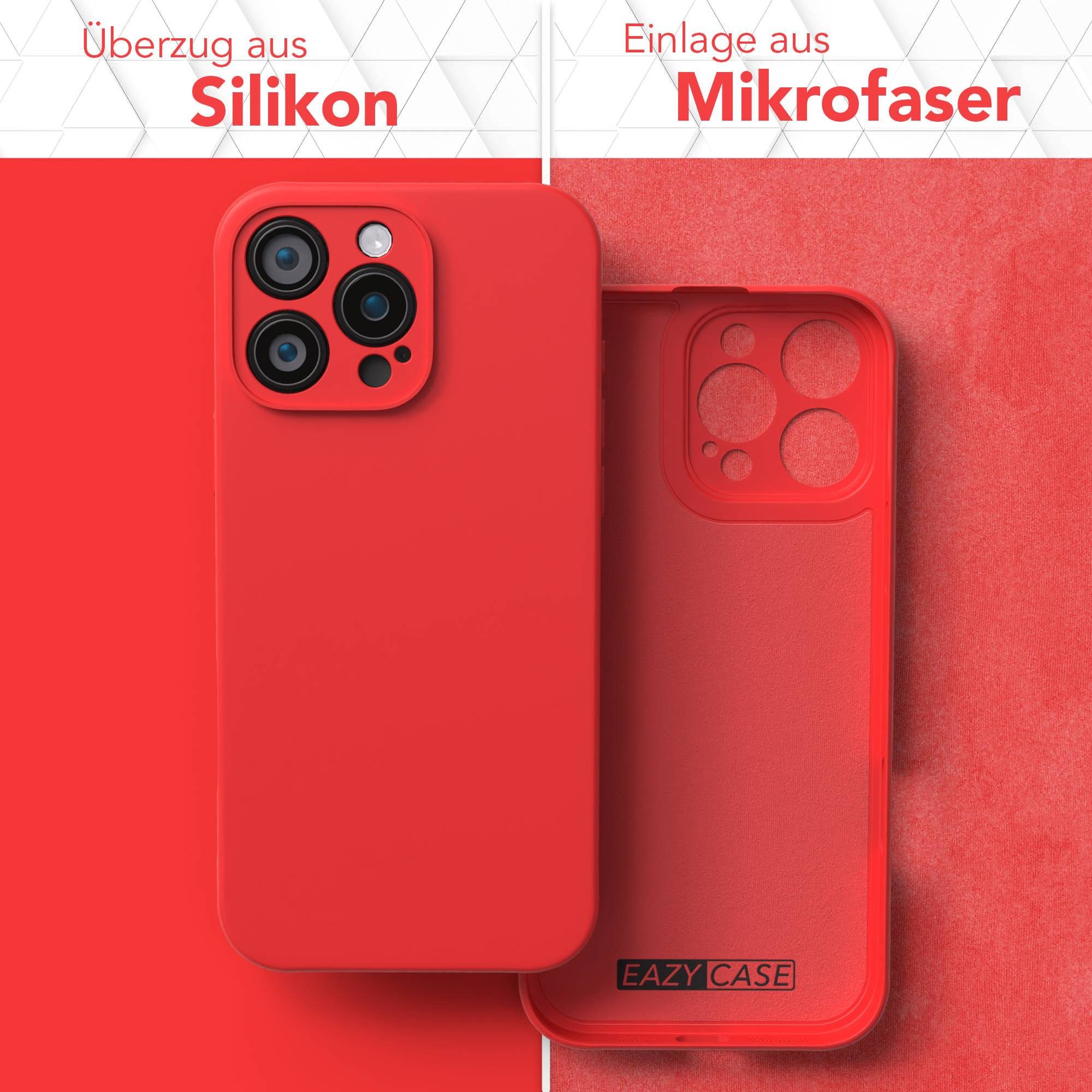 EAZY CASE Handyhülle für Apple iPhone 16 Pro Max Hülle Silikon 6,9 Zoll, Silikon Schutzhülle mit Kameraschutz stoßfest Handycover elastisch Rot