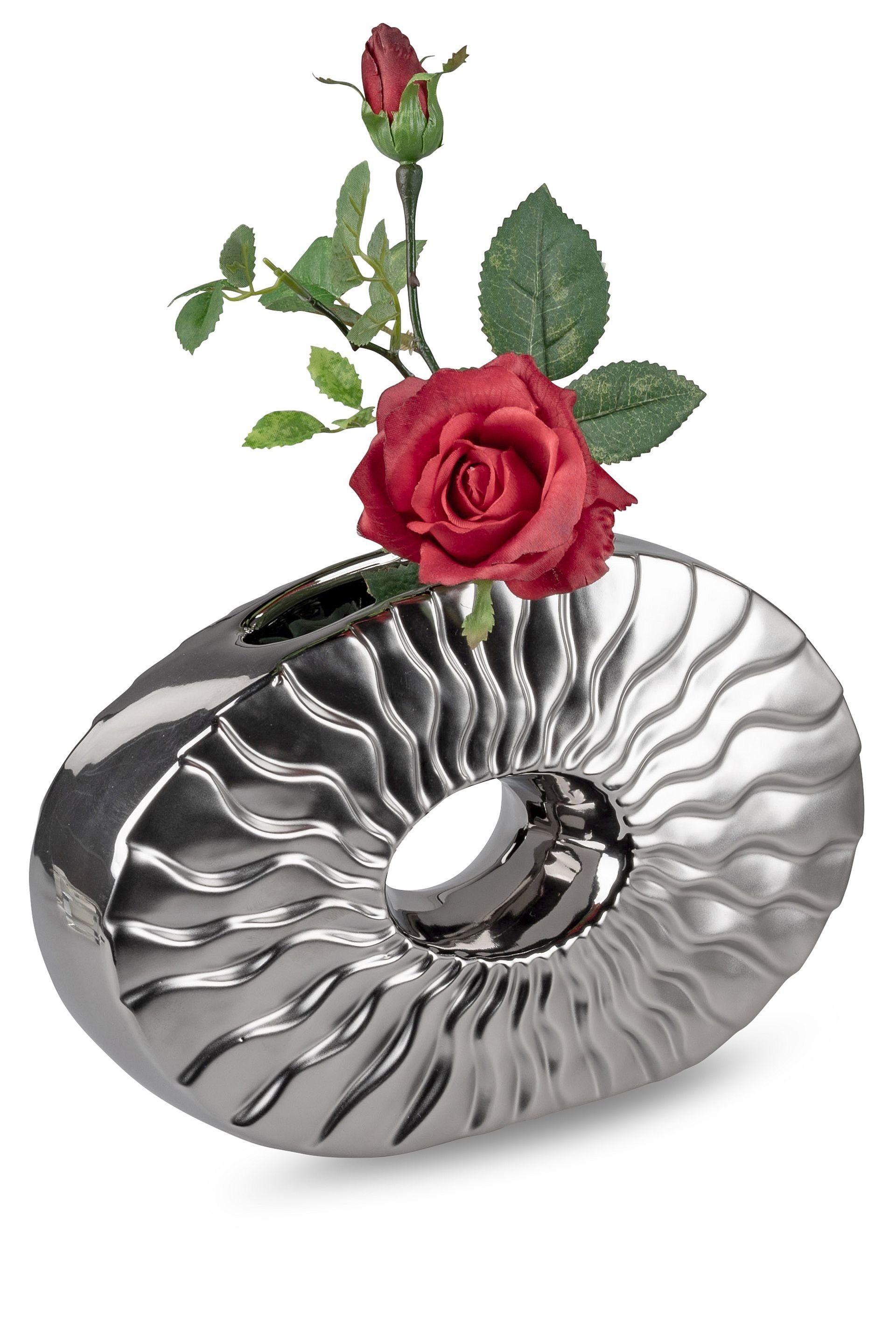 Small-Preis Dekovase Formano Vase Tischvase oval oder rund Silber matt / glänzend, aus Keramik