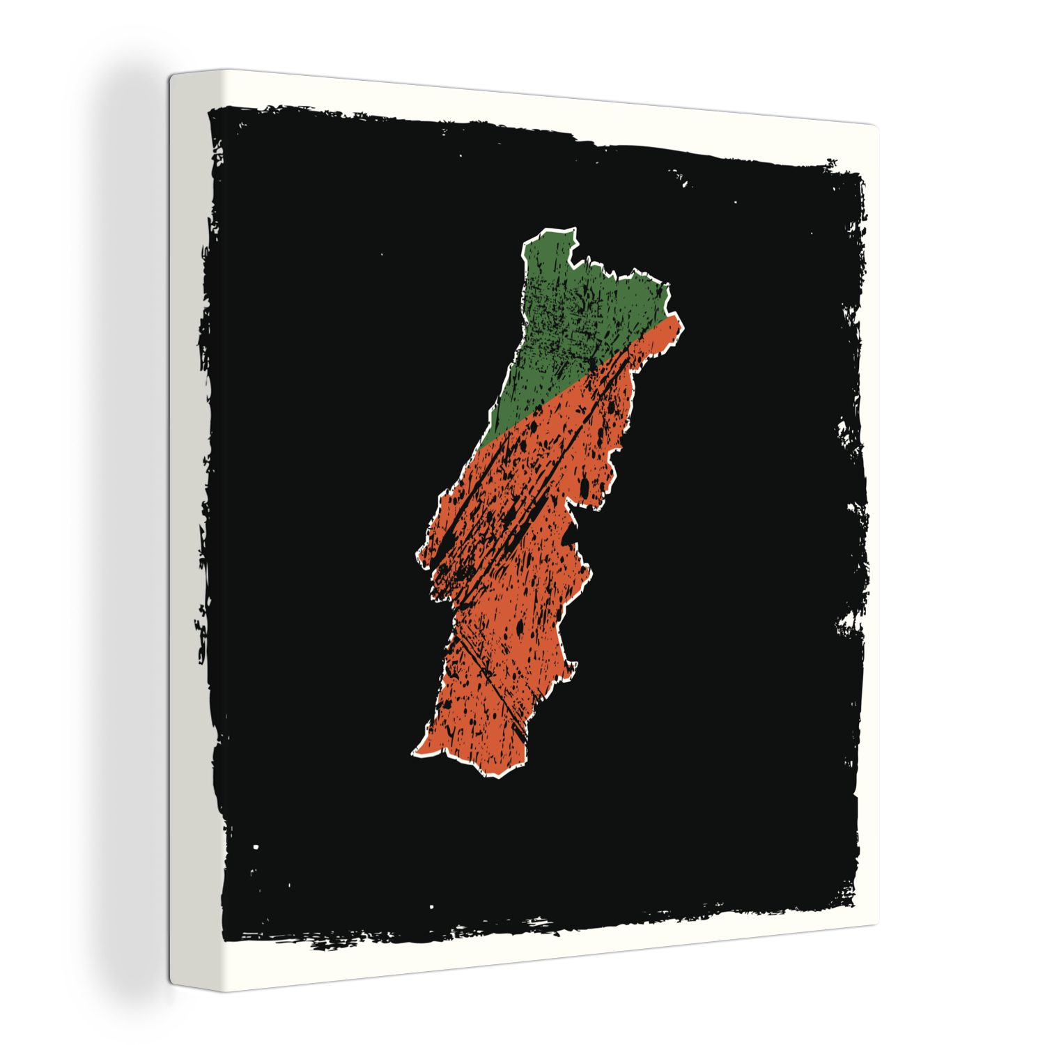 OneMillionCanvasses® Leinwandbild Illustration von Portugal in den Farben der Flagge vor einem schwarzen, (1 St), Leinwand Bilder für Wohnzimmer Schlafzimmer