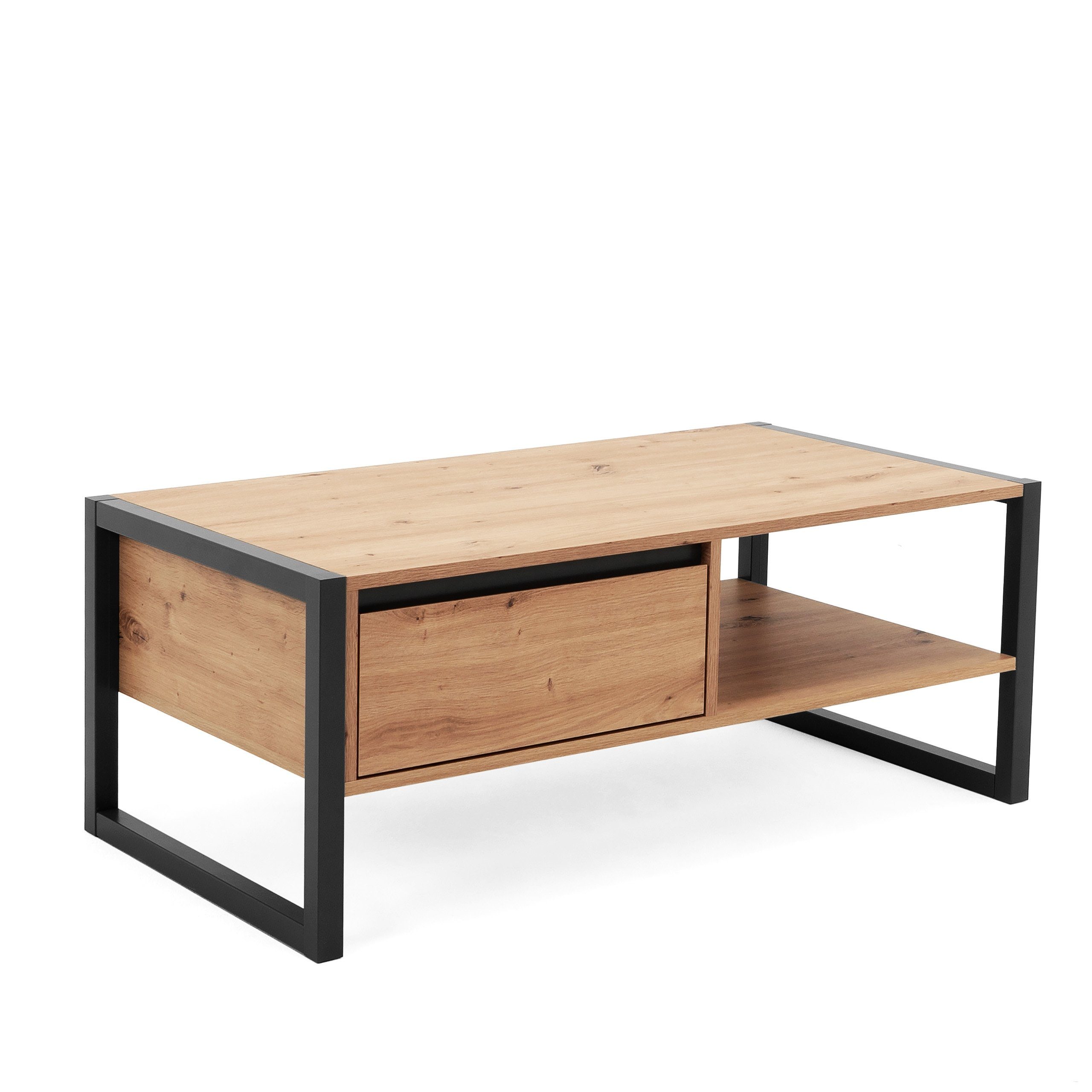Newroom Couchtisch Wildeiche 100 cm, Wildeiche Wohnzimmertisch Vintage Indurstrial Landhausstil Sofatisch