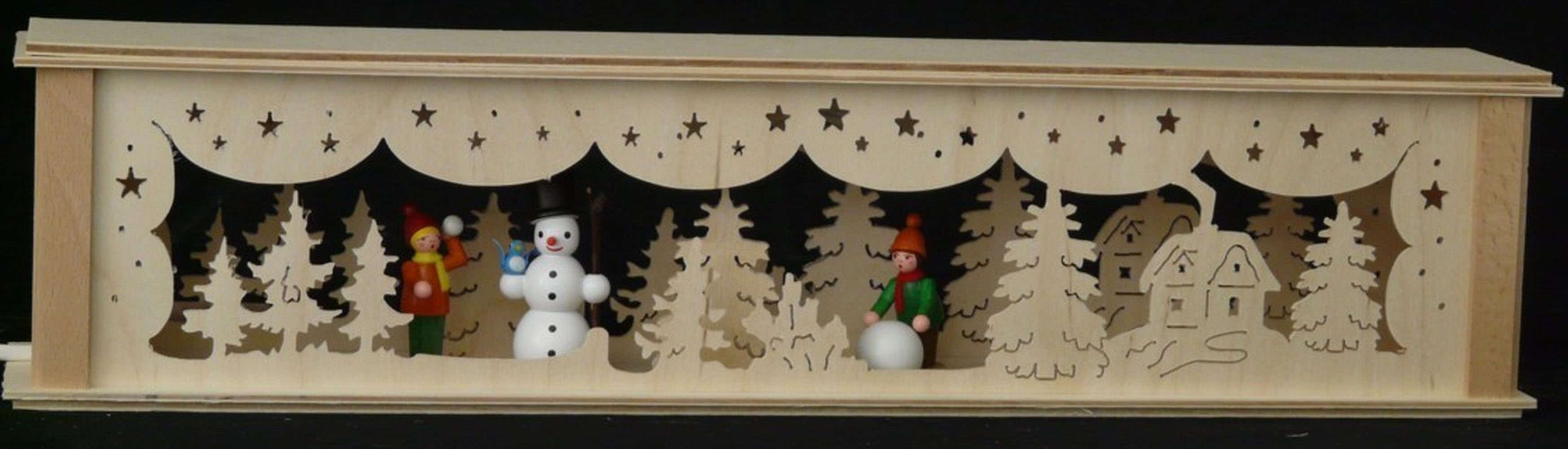 Schwibbogen-Fensterbank Schwibbogenerhöhung mit Schneemann Winterkinder und Beleuchtung BxHxT