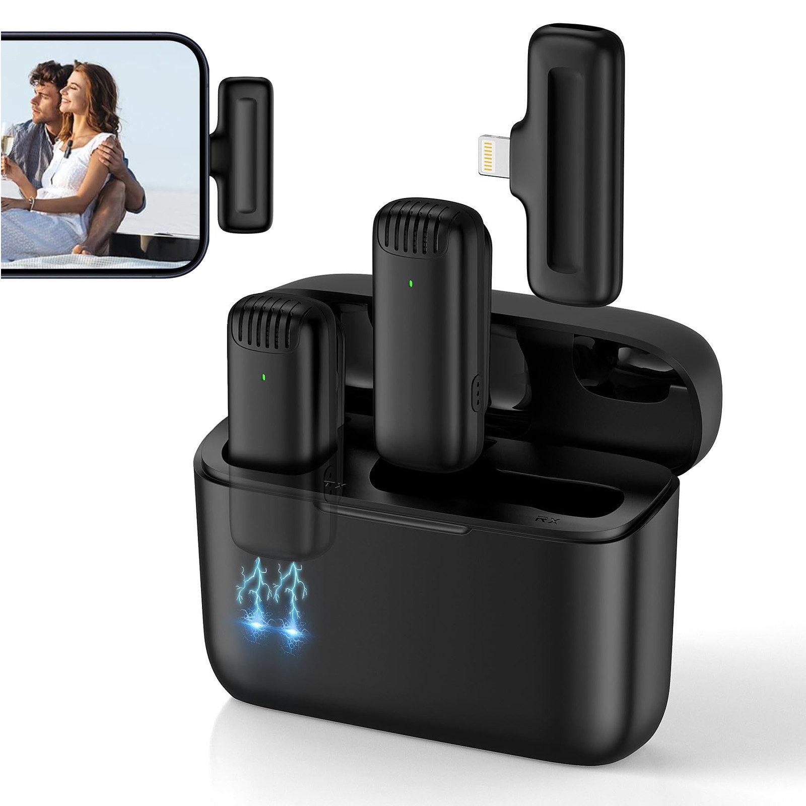 Mikrofon Kabelloses Mini Ansteckmikrofon mit Ladebox 2-in-1,Lightning-Anschluss