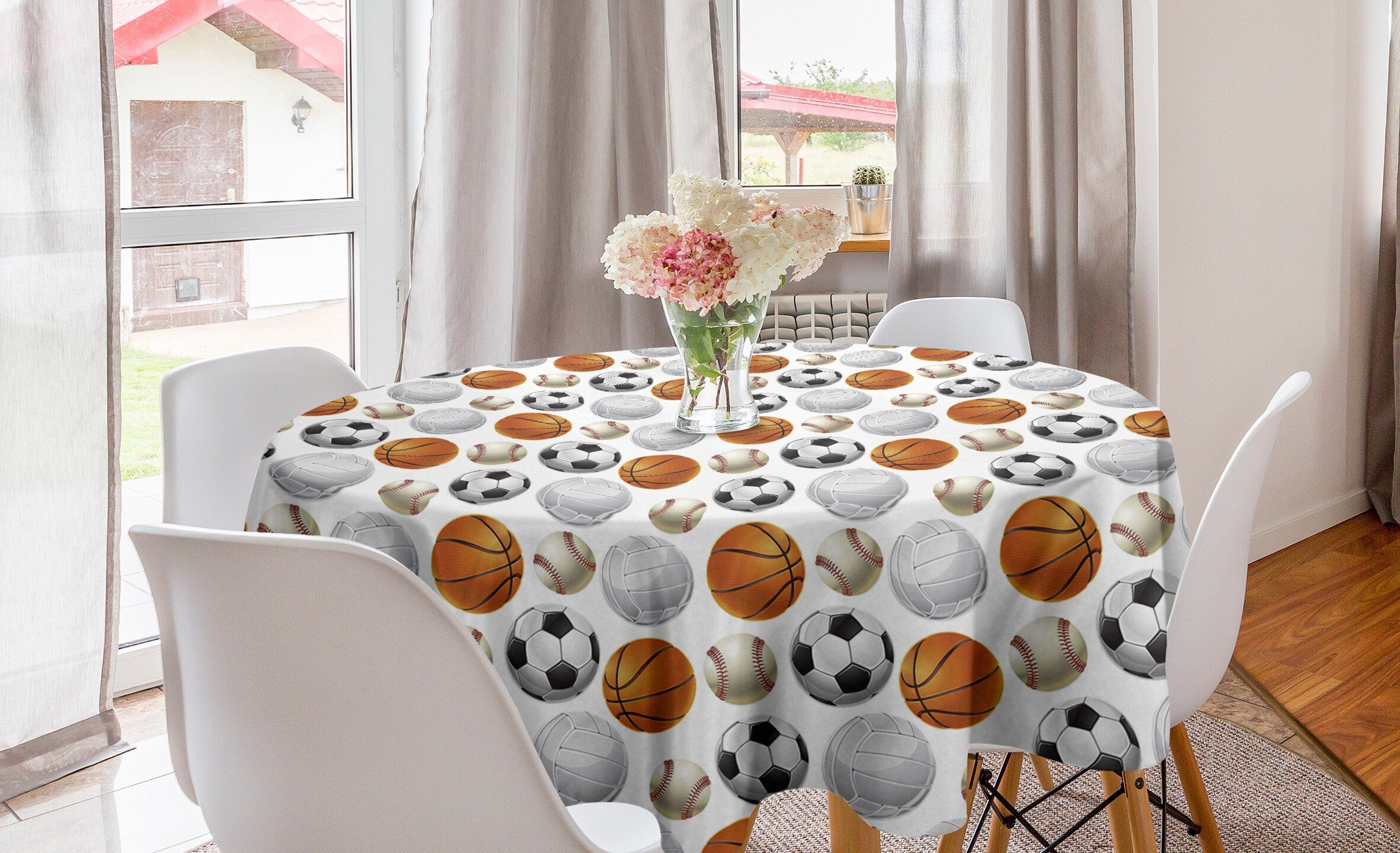 Dekoration, Tischdecke Küche Esszimmer Abakuhaus Sport für Fußball und Basketball Tischdecke Abdeckung Kreis