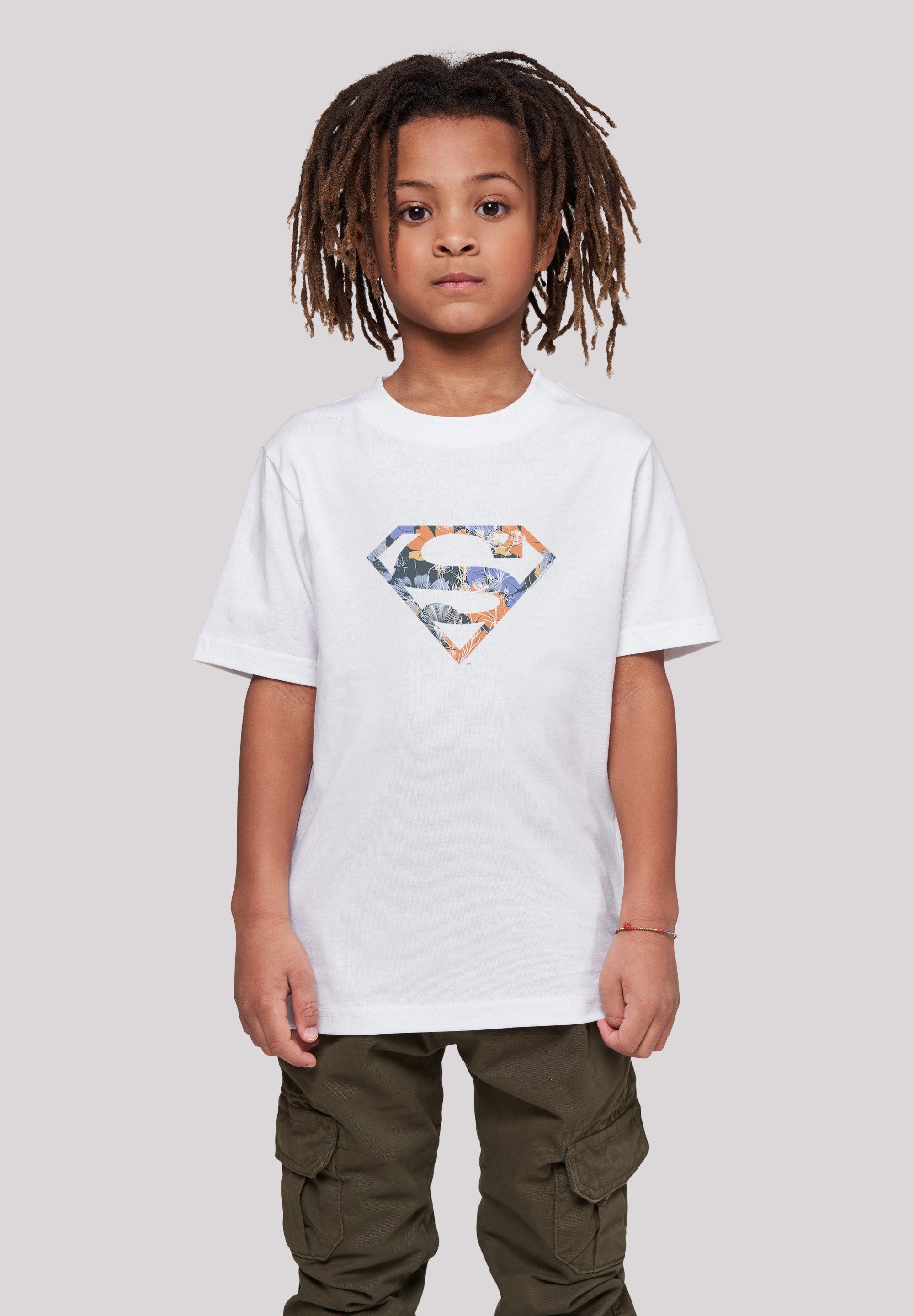 F4NT4STIC T-Shirt T-Shirt DC Comics Superman Floral Logo Superheld Unisex Kinder,Premium Merch,Jungen,Mädchen,Bedruckt weiß