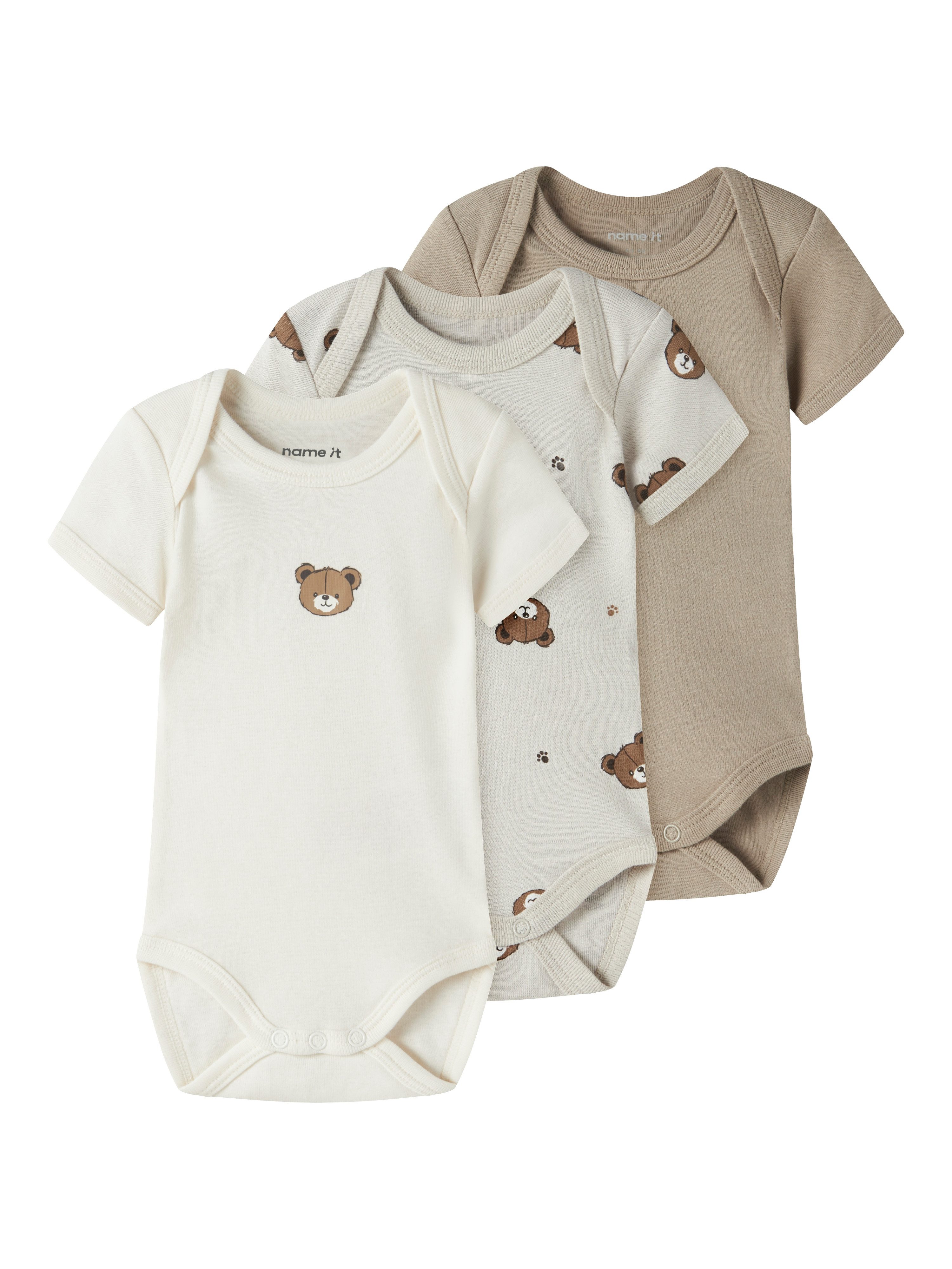 Name It Kurzarmbody NBNBODY 3P SS PUMICE BEAR NOOS (Packung, 3-tlg)