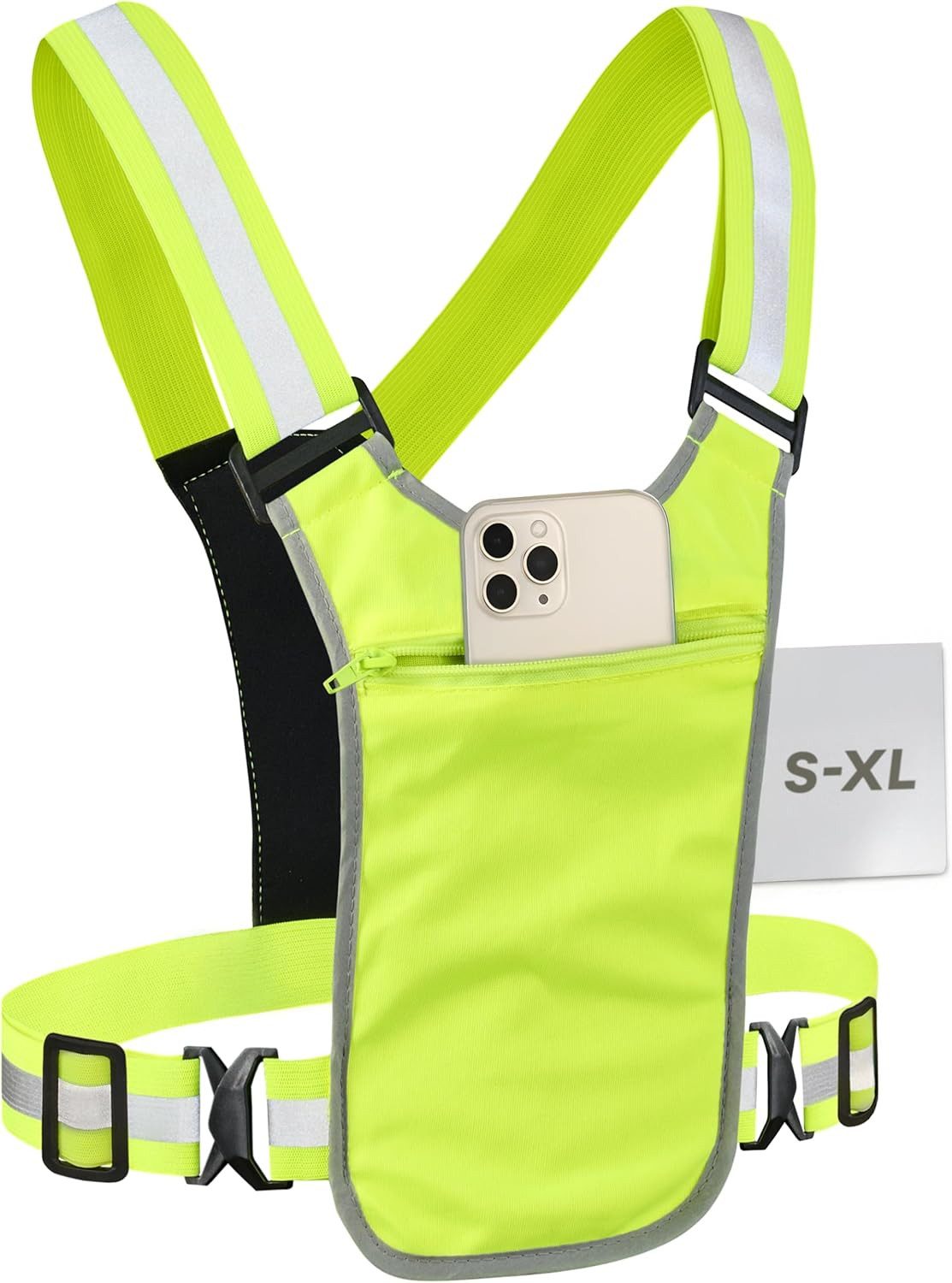 Prowiste Warnweste Reflektierende Sicherheitsweste Herren & Damen – 360 – Fronttasche (Einzelartikel, 1-tlg., Einzelartikel) 360° Sichtbarkeit - Fronttasche – Verstellbare Gurte – auch zum Laufen