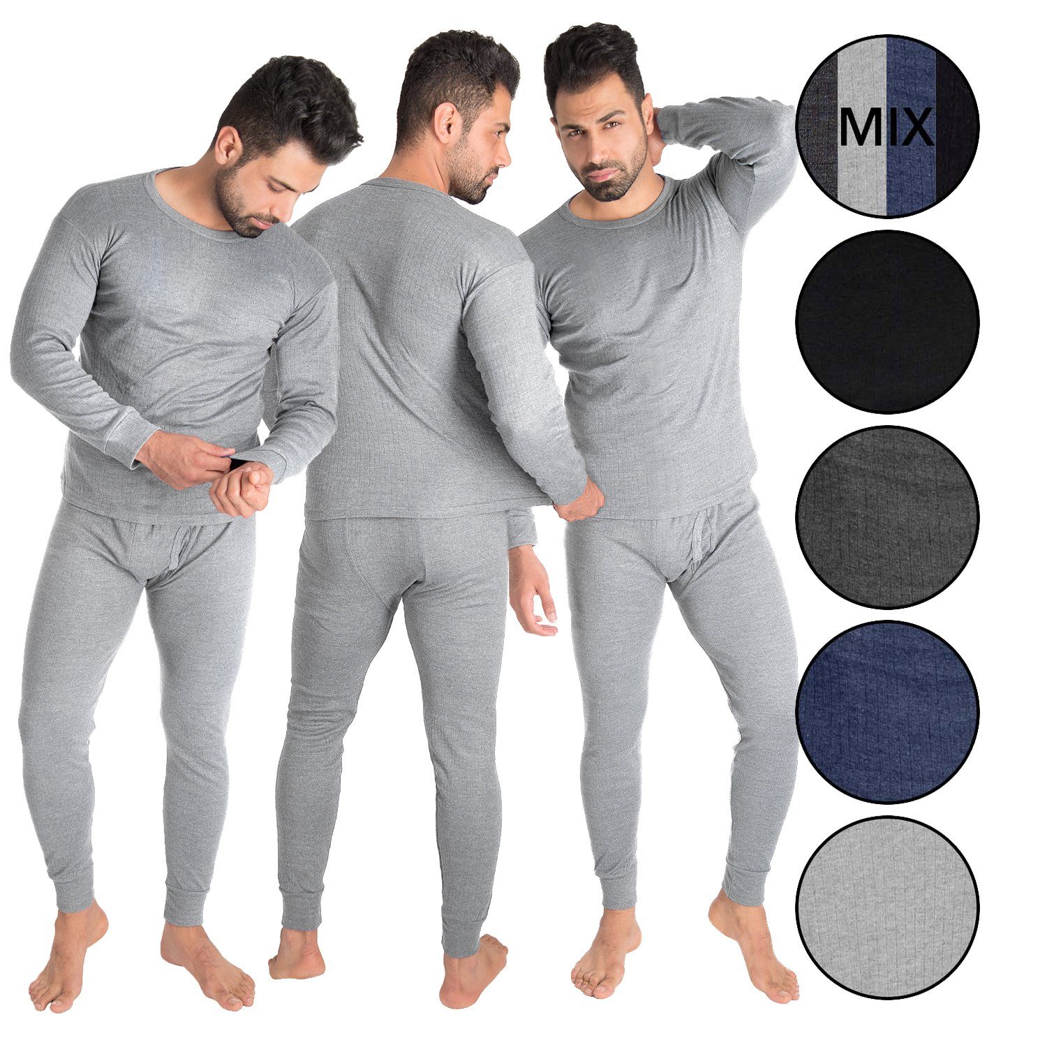 Black Snake Thermounterhemd cushy (Set, 3-St) Thermounterwäsche Set 3x Unterhemd + Unterhose Grau