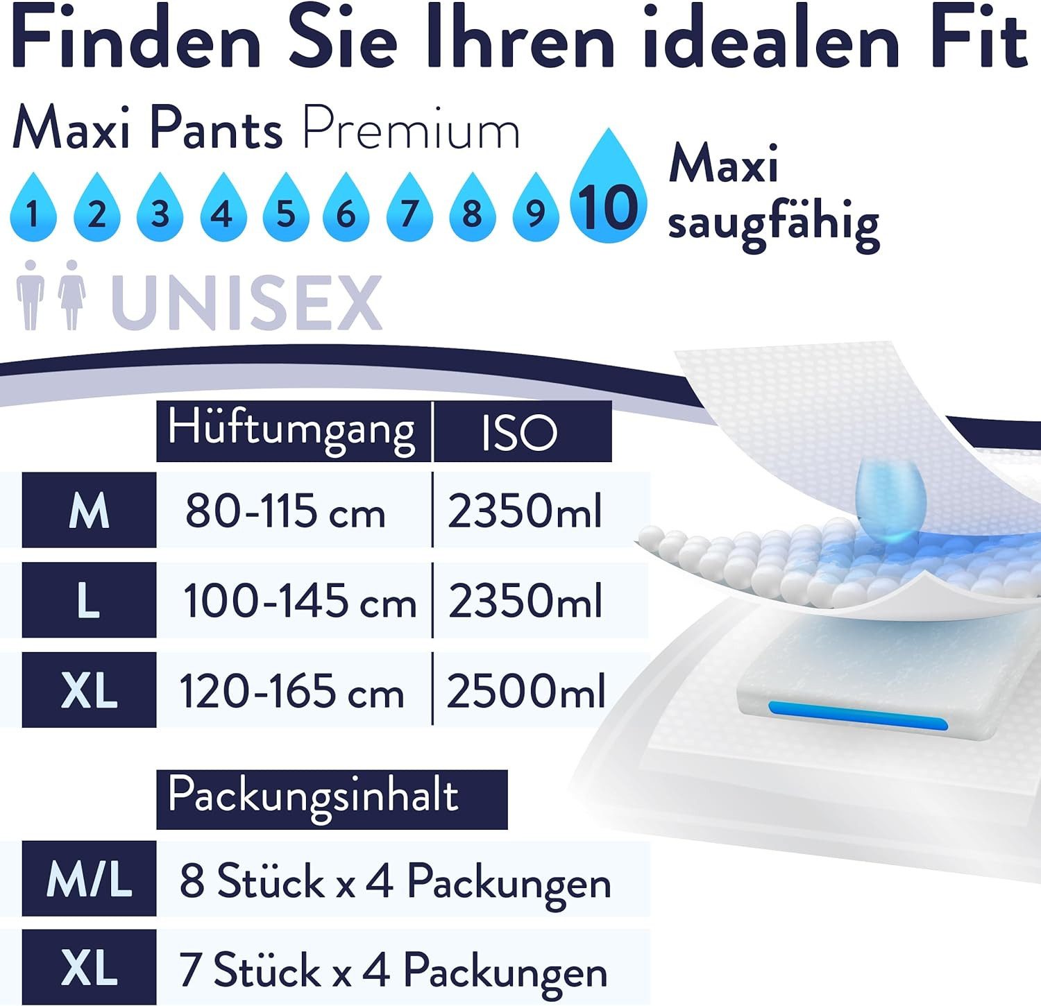 Harmony Care Windeln für Erwachsene - MAXI diskrete Windelhosen Pants (Erwachsenen Windel mit Auslaufsschutz, 32-St., saugstarke Inkontinenzpants für Frauen und Männer), mit bequemen Tragegefühl