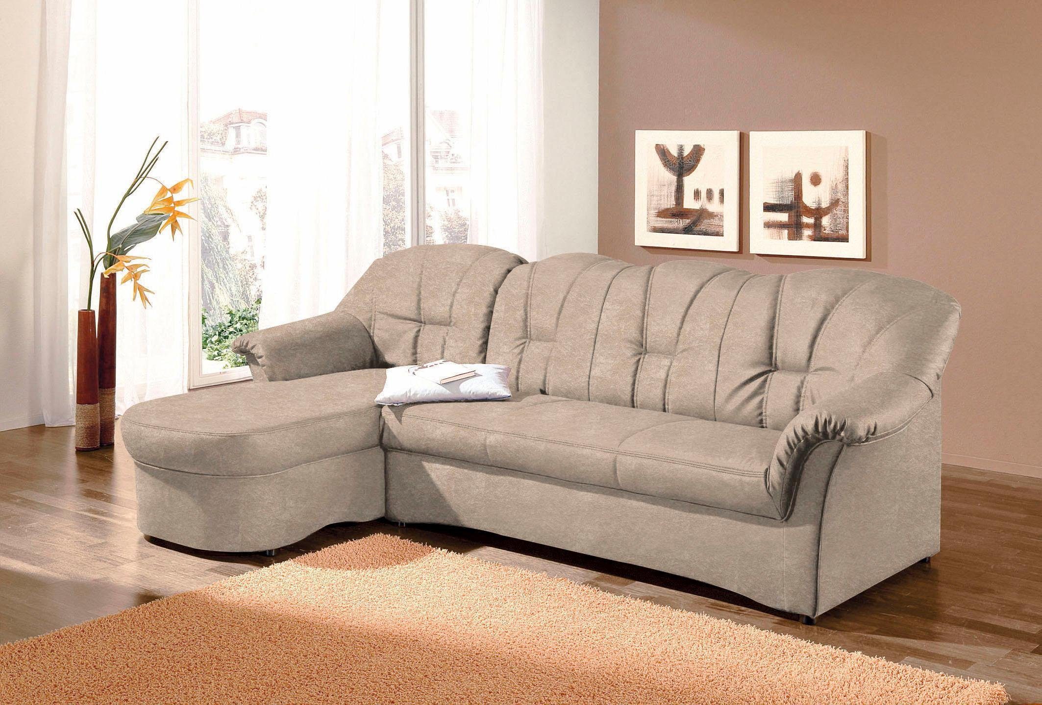 DOMO collection Ecksofa Papenburg, zeitlose Rückensteppung, elegante Formensprache, L-Form, in großer Farbvielfalt, wahlweise mit Bettfunktion