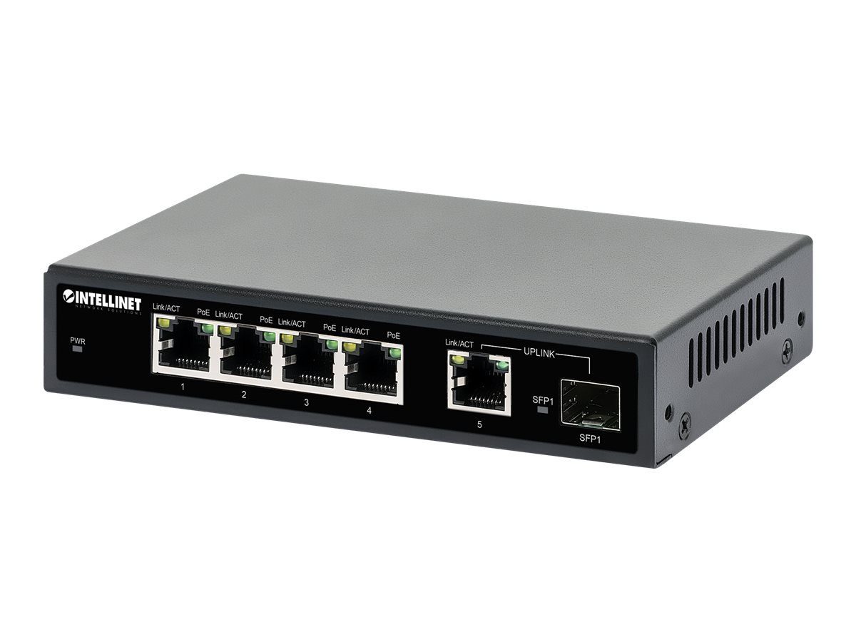 INTELLINET 5-Port Gigabit PoE+ Switch 1SFP91W Netzwerk-Switch