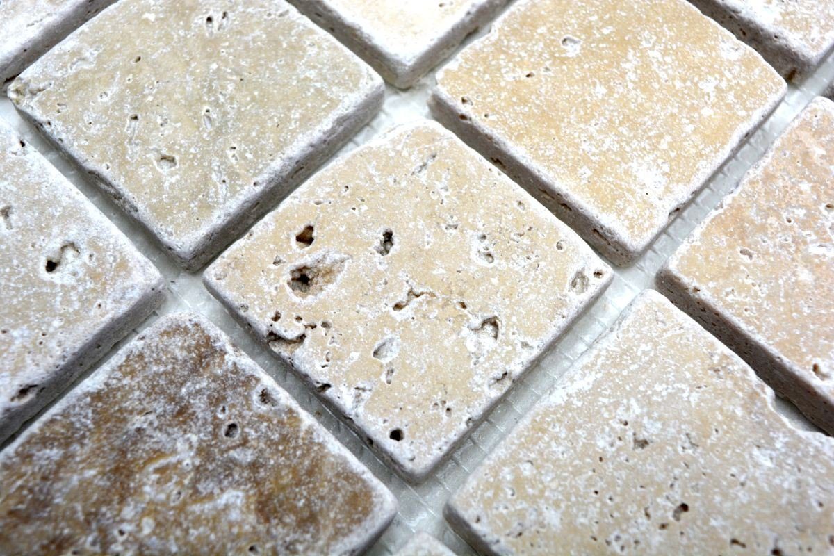 Mosani Bodenfliese / Mosaikfliesen beige matt braun Mosaikmatten 10 Travertinmosaik mix