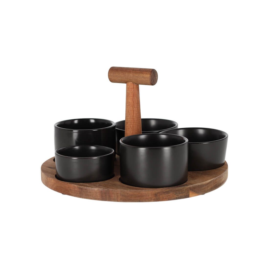 Jens Living Servierschale Bits & Bites Bo Servierset, Akazienholz & 5 Keramikschalen, Schwarz, Holz, Keramik, (6-tlg), Akazienholz, 5 Schalen, gestuft, Griff, rutschfest, schwarz