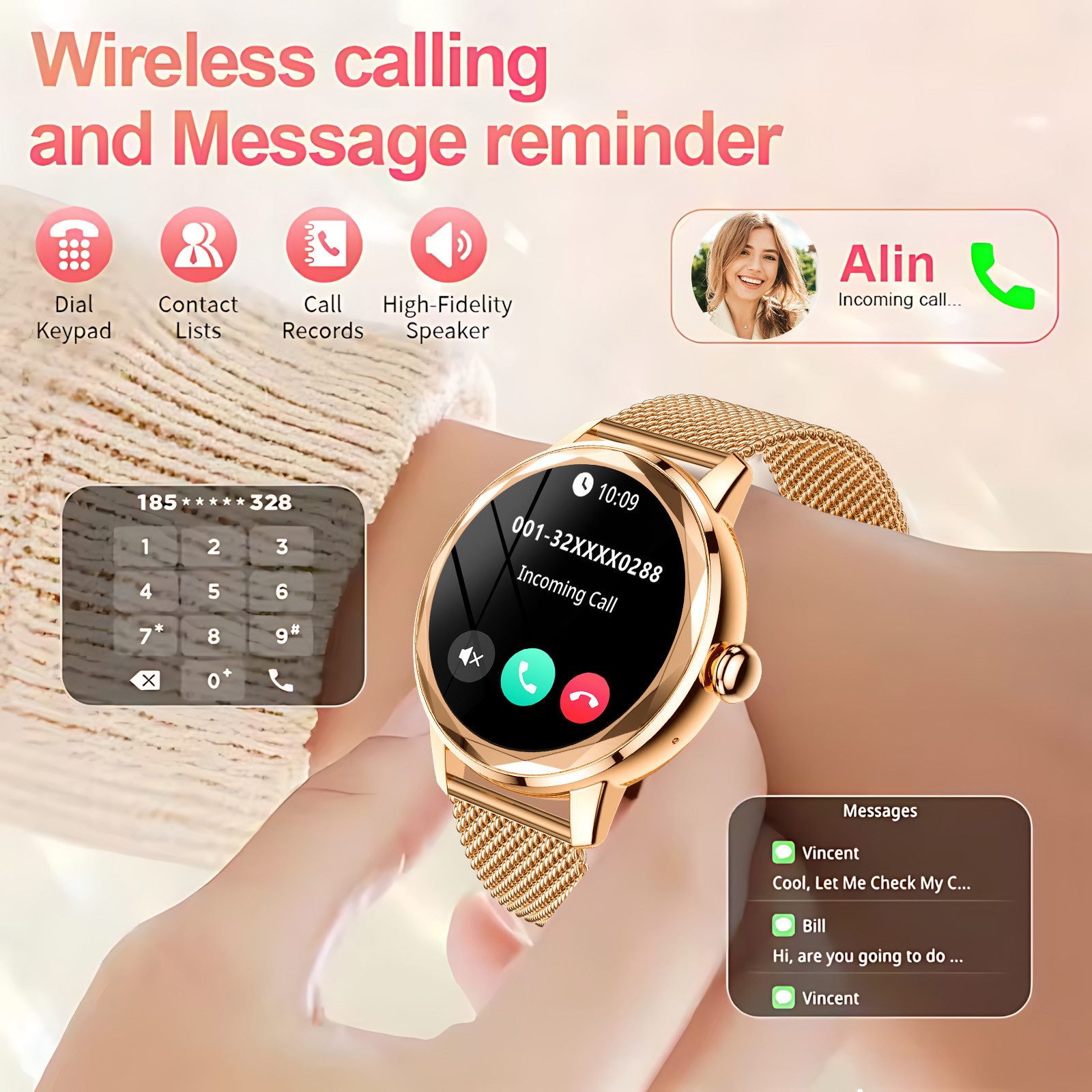 ibettertec Smartwatch Damen, mit Anruffunktion Smartwatch (Fitnessuhr mit Telefonfunktion/WhatsApp Notiz,Smartwatch Fitness Tracker Uhr IP68 Wasserdicht,1.2" HD Voll Touchscreen Fitnessuhr Tracker mit Blutsauerstoff/Pulsmesser/Sportuhr/Schrittzähler/Schlafmonitor Aktivitätstracker usw für iOS/Android Uhren Watch cm)