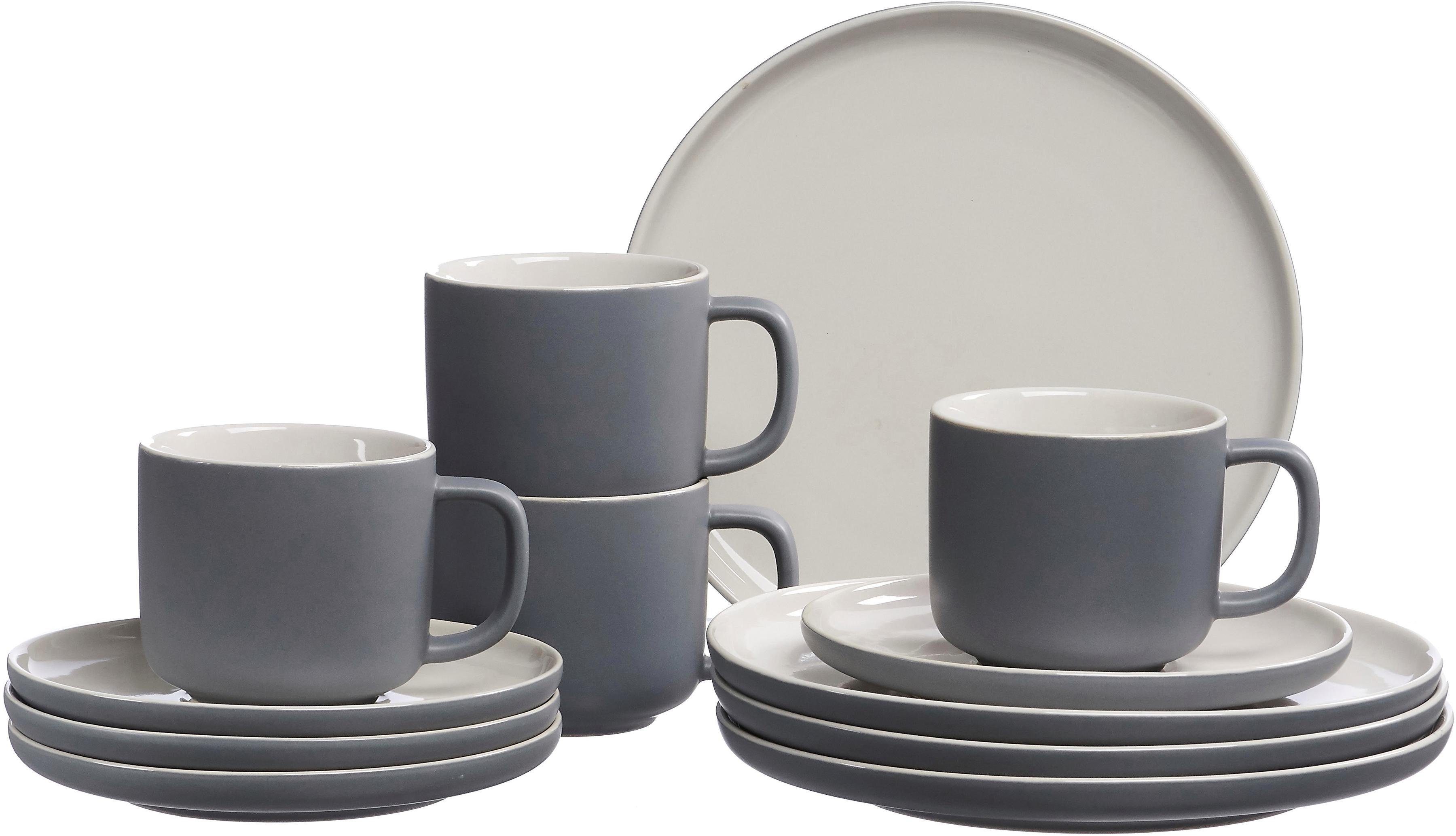 Ritzenhoff & Breker Kaffeeservice Geschirr-Set, Service Jasper (12-tlg), 4 Personen, Steinzeug, Scandic Style, 12 Teile, für 4 Personen grau