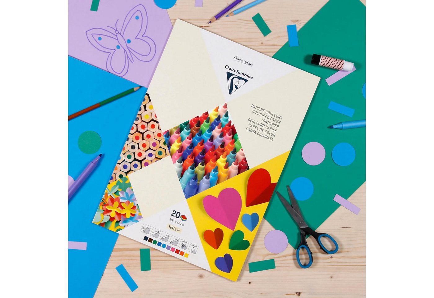 Thumbnail - CLAIREFONTAINE Fotopapier 5x Farbiges Papier, Block mit 20 Blatt A3 120g/m2 - 97148C, LOISIR CREATIF & DECORATION