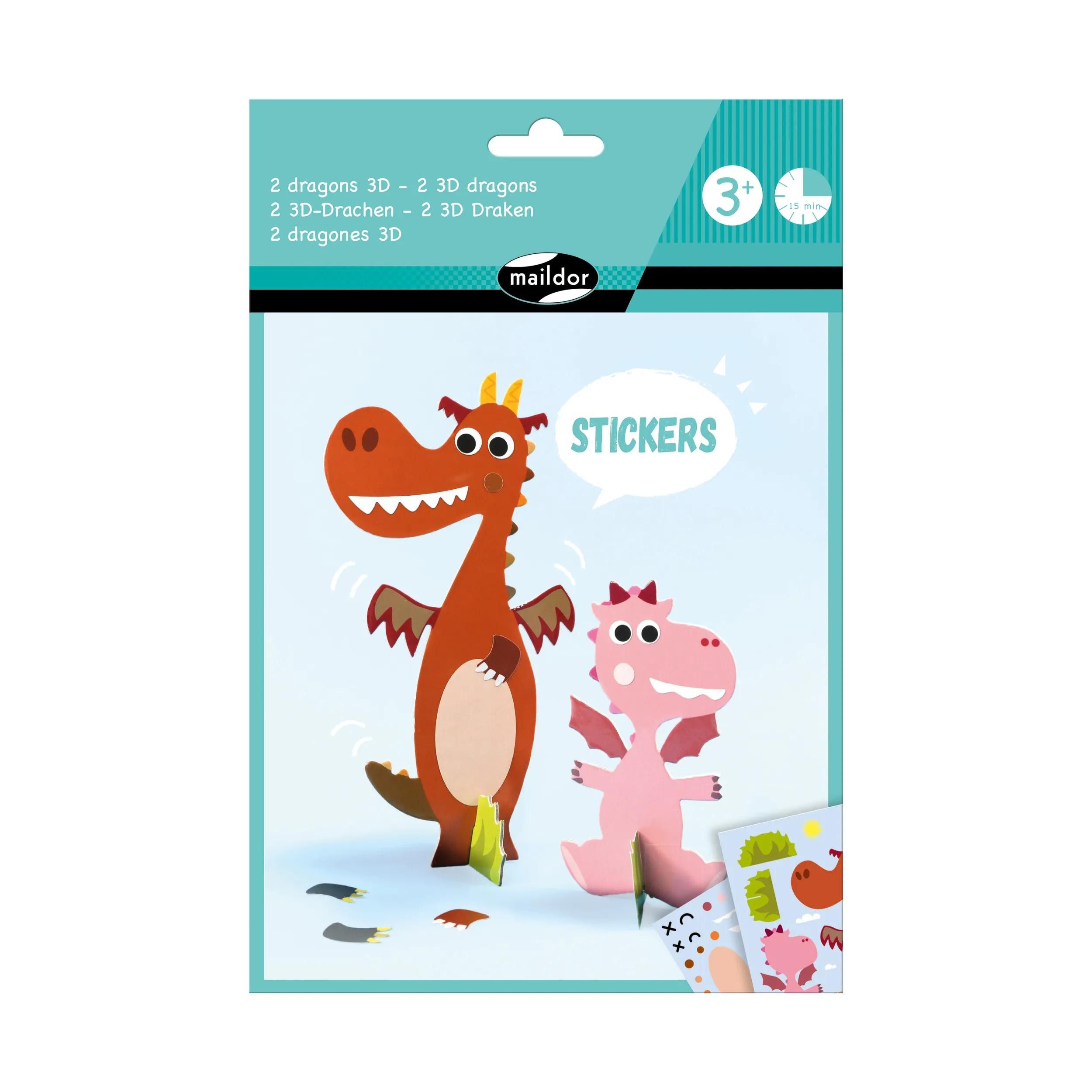 maildor Sticker 10x Kreativset, 3D-Drachen - Mehrfarbig AF024C, My Mandarine
