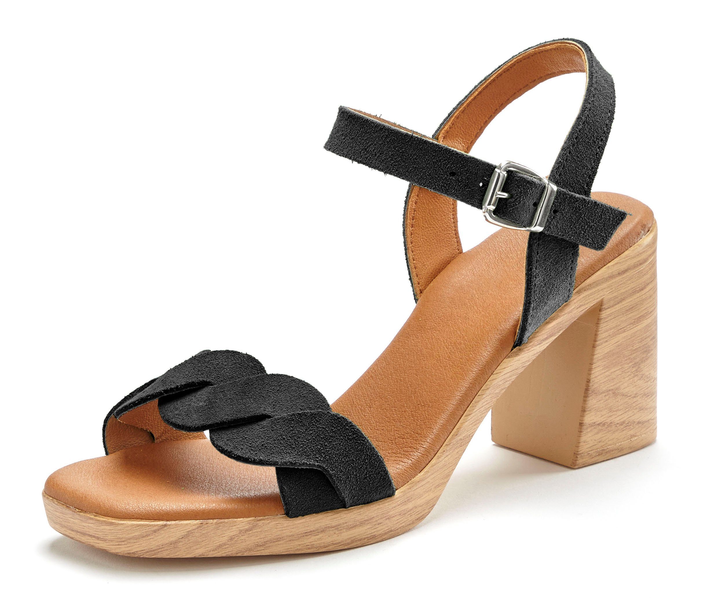 LASCANA Riemchensandalette Sandale Leder mit aus weichem schwarz Blockabsatz