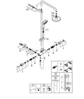 Grohe Brausegarnitur »Tempesta Cosmopolitan System 160«, Höhe 113,2 cm, für Wandmontage, Duschsystem mit Batterie
