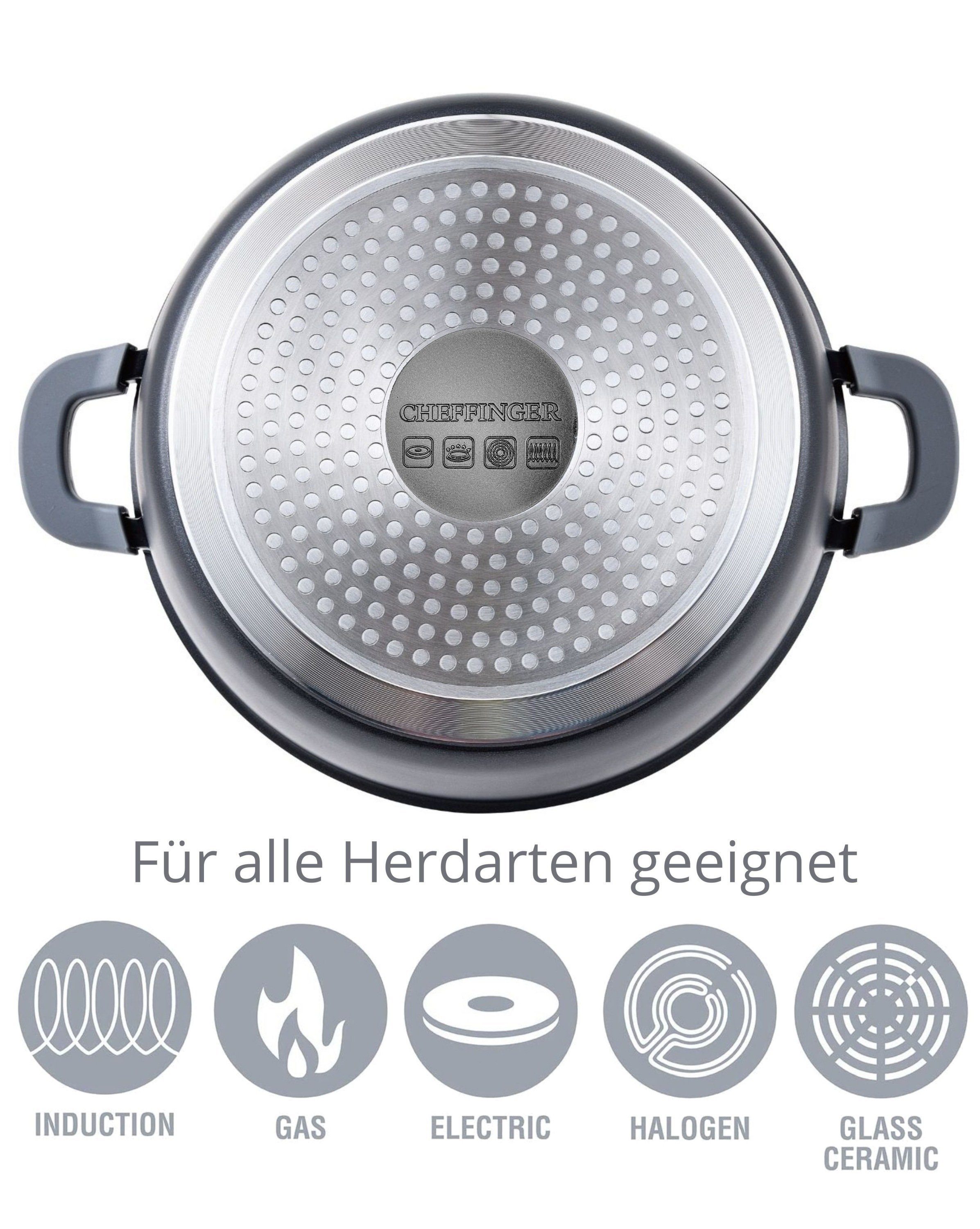 Cheffinger Topf-Set Kochtopf Kasserolle Topf Set 6-tlg schwarz Glasdeckel Cheffinger, Material: Aluminium, Glas – Bild 3 von 3