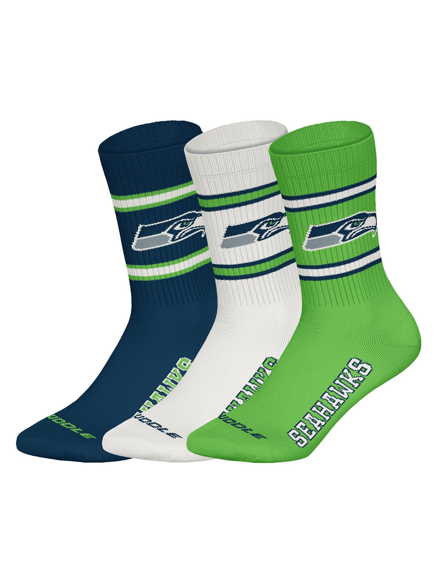 NFL Freizeitsocken Seattle Seahawks Crew (3-Paar) Casual Socken, Alltagssocken