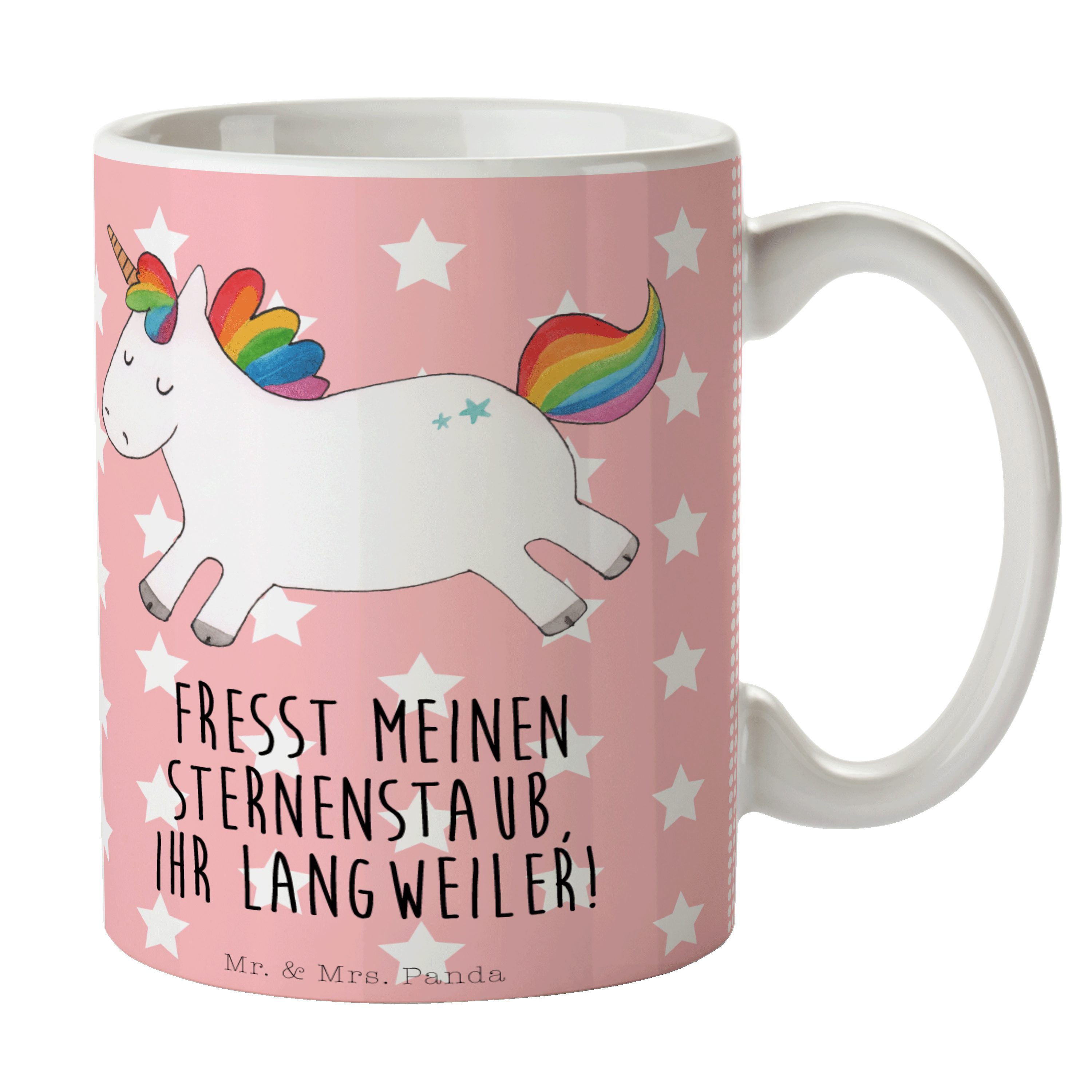 Mr. & Mrs. Panda Tasse Einhorn Happy - Rot Pastell - Geschenk, Unicorn, Einhörner, Lebensfre, Keramik | Tassen