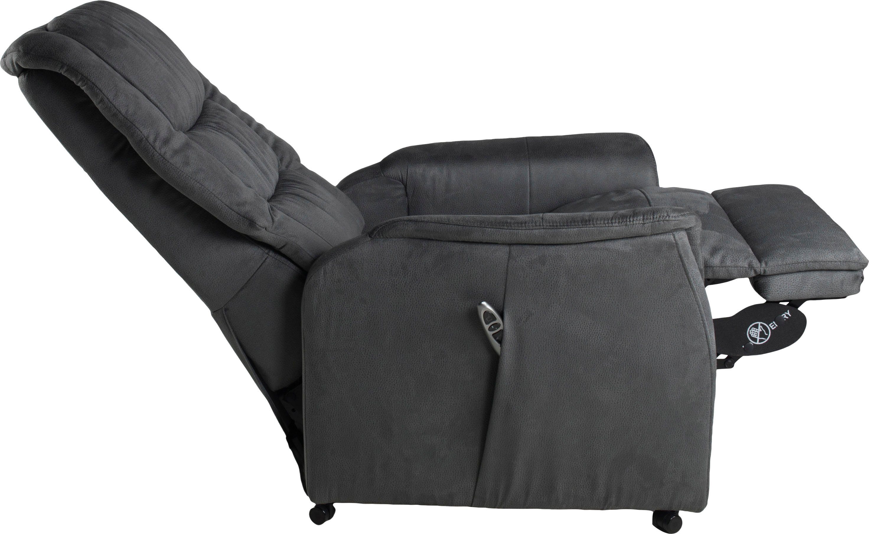 Relaxfunktion Taschenfederkern TV-Sessel anthrazit mit elektrischer Vicenza Duo Aufstehhilfe, Collection mit Stahlwellenunterfederung und