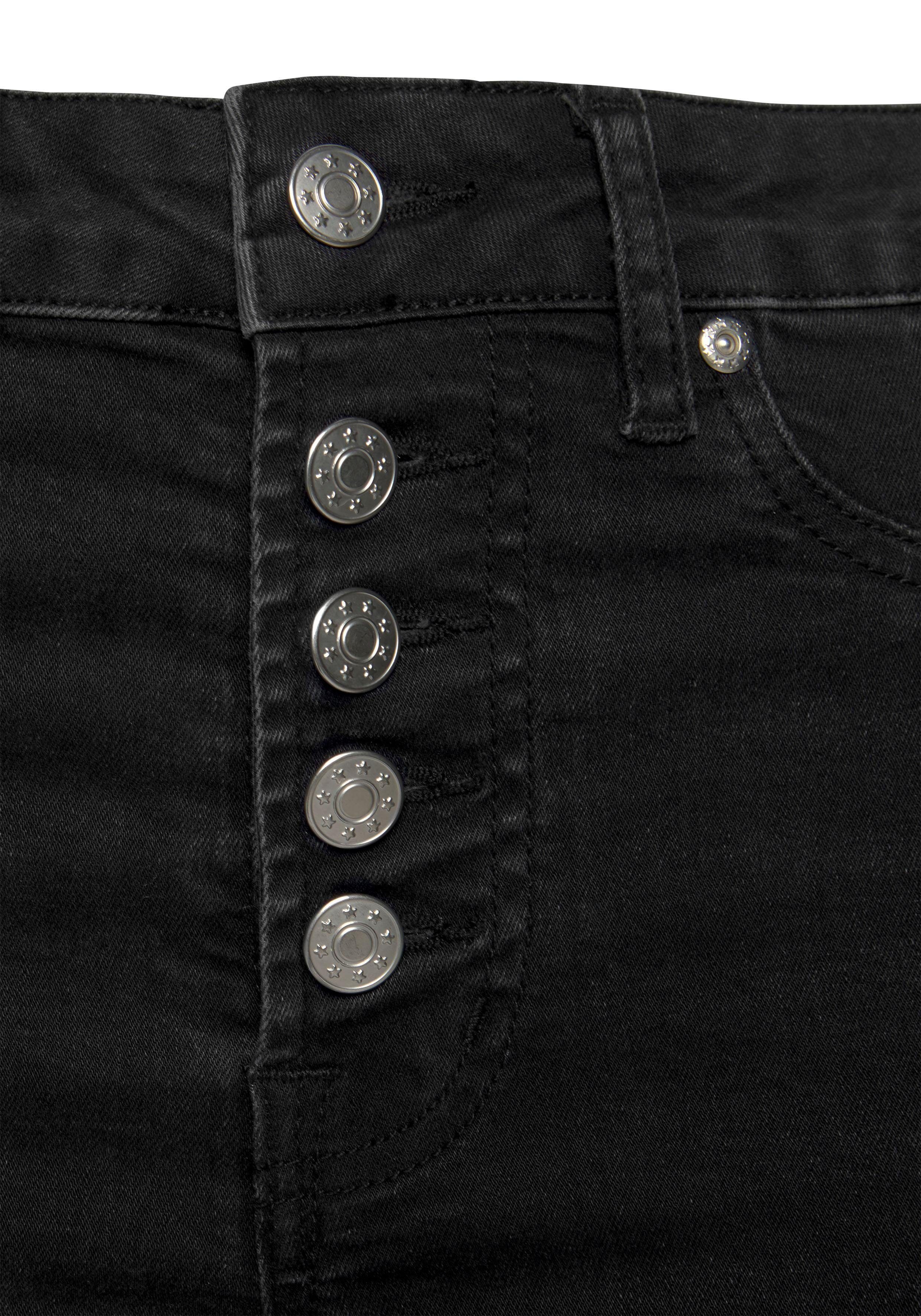High-waist-Jeans Buffalo modischer Knopfleiste mit schwarz