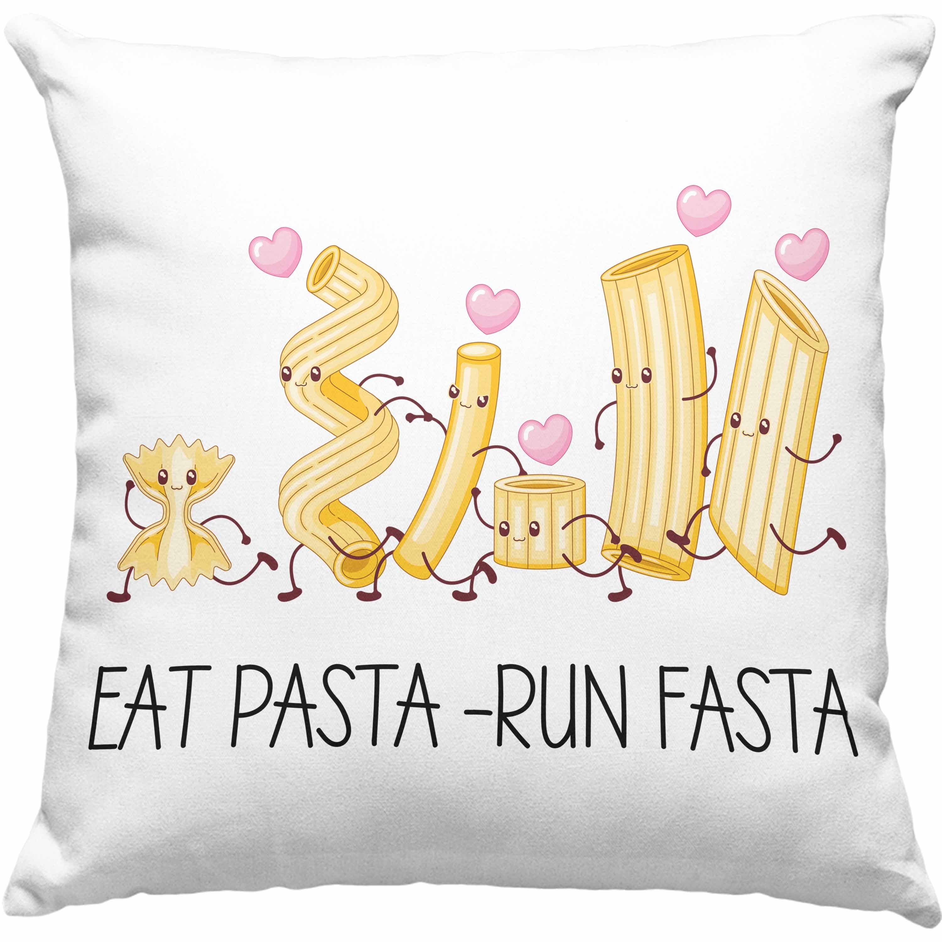 Trendation Dekokissen Trendation - Eat Pasta Run Fasta Kissen Geschenk Italiener Spruch Spaghetti Spruch Geschenkidee Dekokissen mit Füllung 40x40 Grün