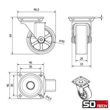 SO-TECH® Möbelrolle RAPID Design Lenkrolle, (1-St), Ø 50 mm transparent ohne Bremse (Feststeller)