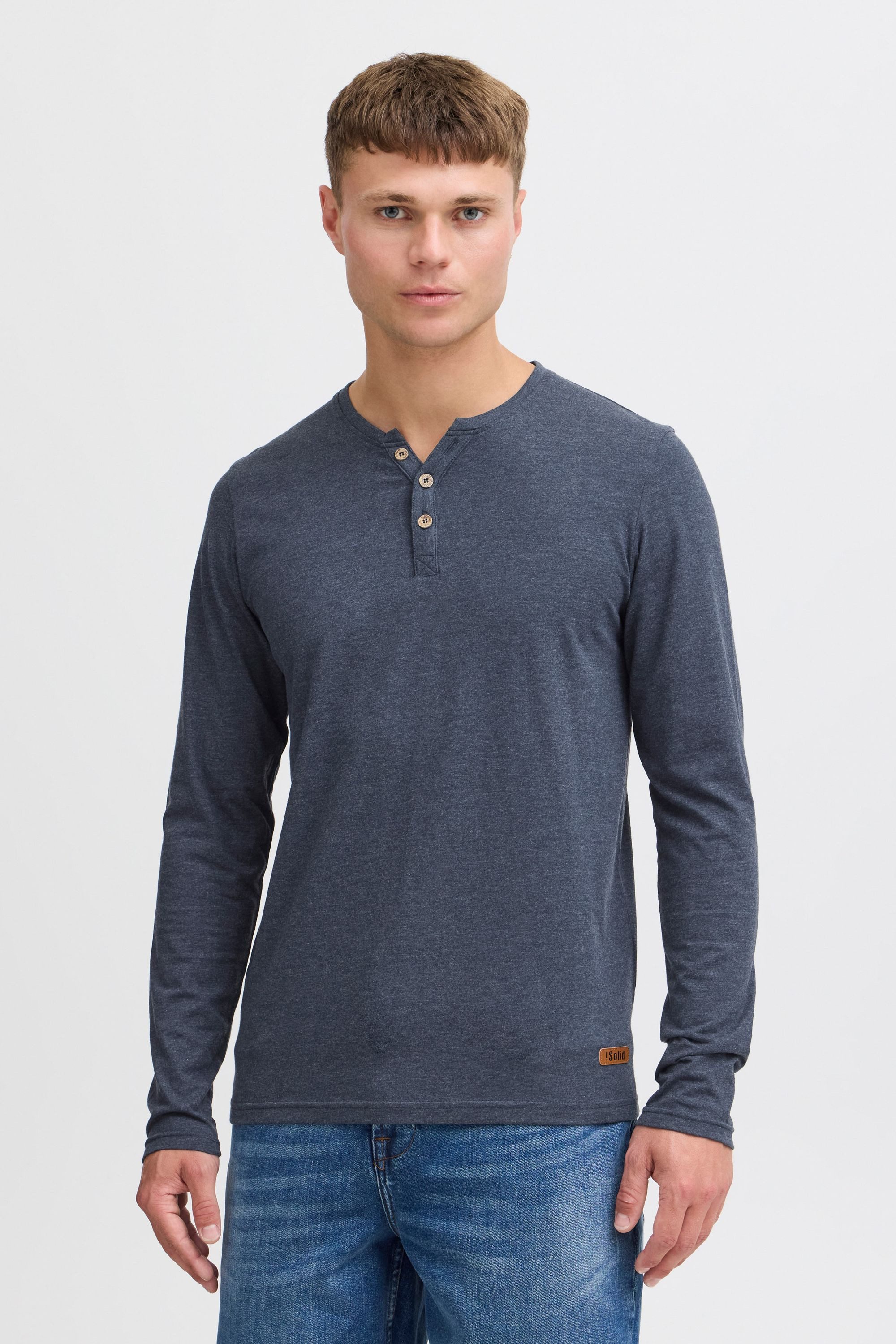 !Solid Rundhalsshirt SDVolko Klassisches Longsleeve mit Knopfleiste günstig online kaufen