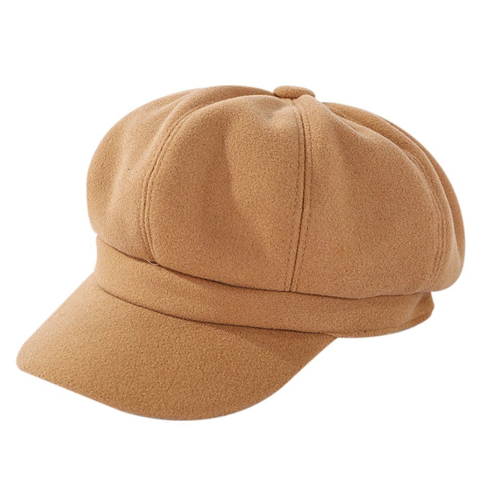 Blusmart Hut Mütze Einfarbig Achteckige Baskenmütze Frauen Panel 8 Woolen Zeitungsjunge Kamel