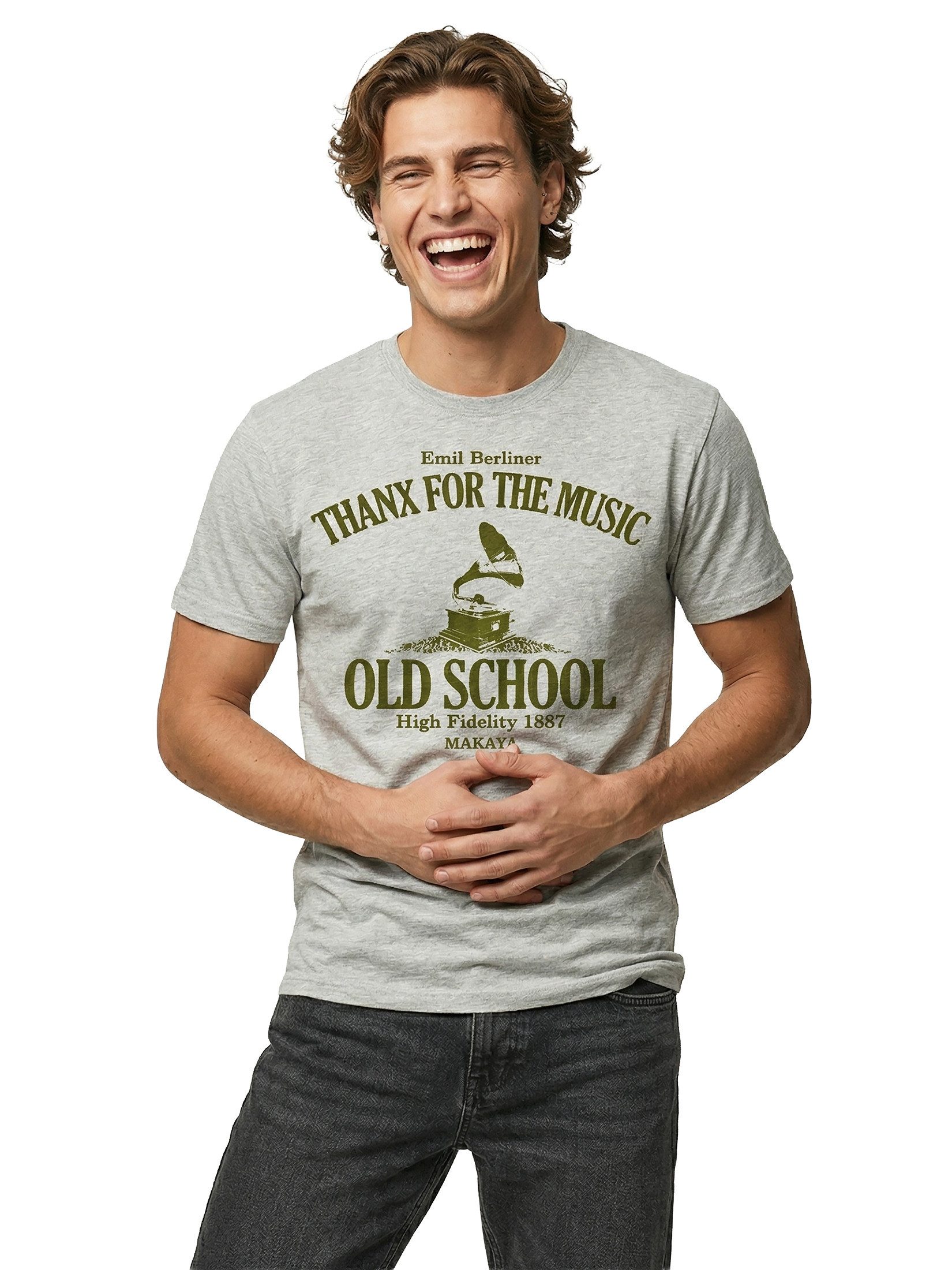 MAKAYA Print-Shirt Herren Musik Band Motiv - Vintage Grammophon Aufdruck (Kurzarm T-Shirt, Große Größen S-XXXXXL) Geschenke für Männer