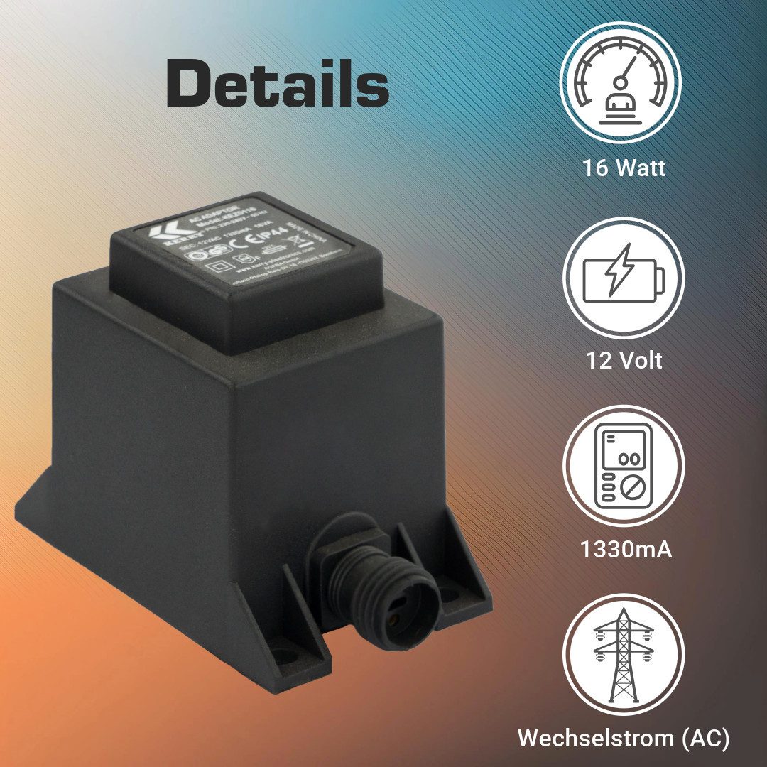KERRY 12V, 16VA /16W Trafo/Transformator AC/AC IP44 kez0116 LED Beleuchtung LED Trafo