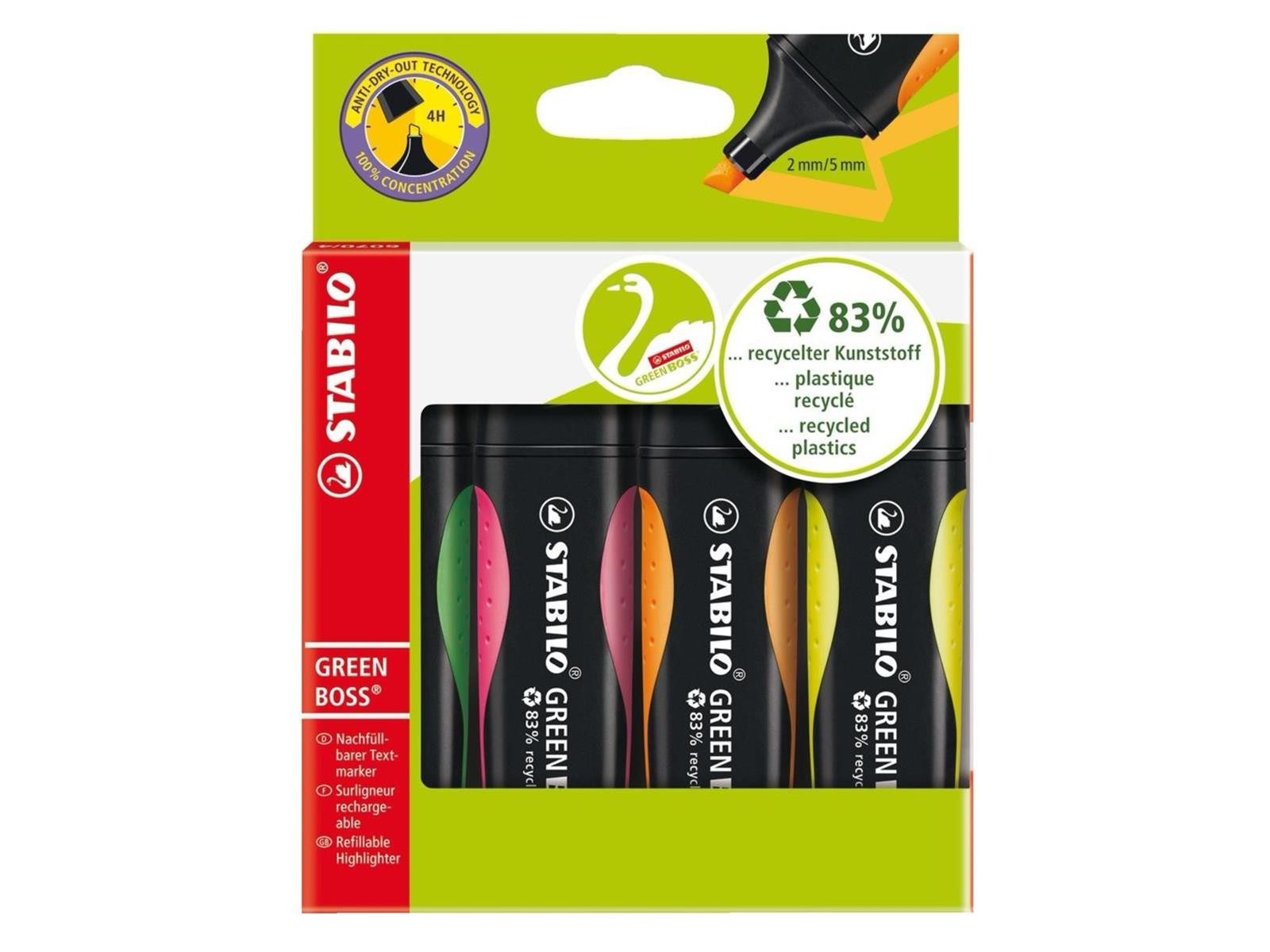 STABILO Marker STABILO GREEN BOSS Textmarker - 2+5 mm - 4er Set