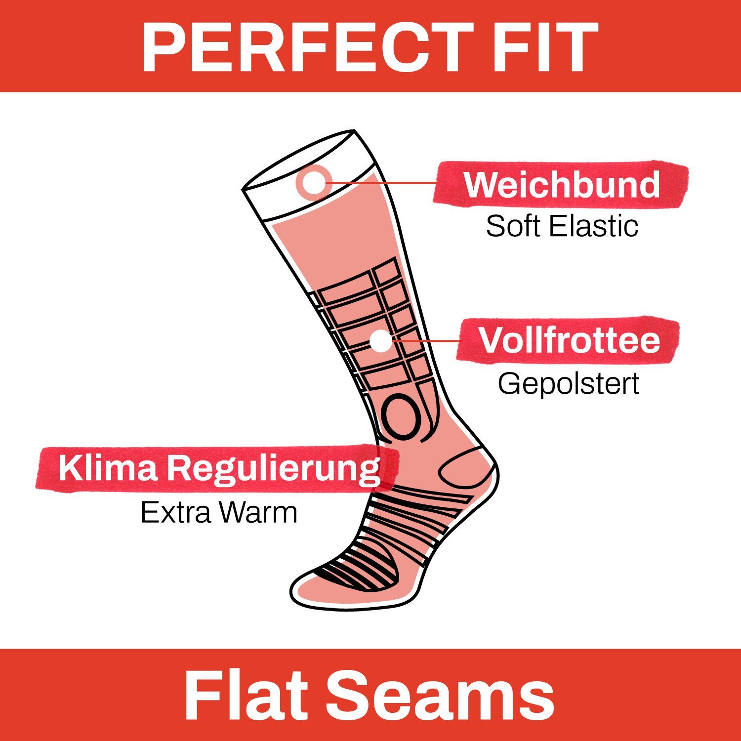 Chili Lifestyle Skisocken SKI THERMO gepolsterte Kniestrümpfe Ski Snowbard Winter aus Baumwolle (Multipack, 4-Paar, 2 Farbdesigns) Weichbund ohne Gummidruck