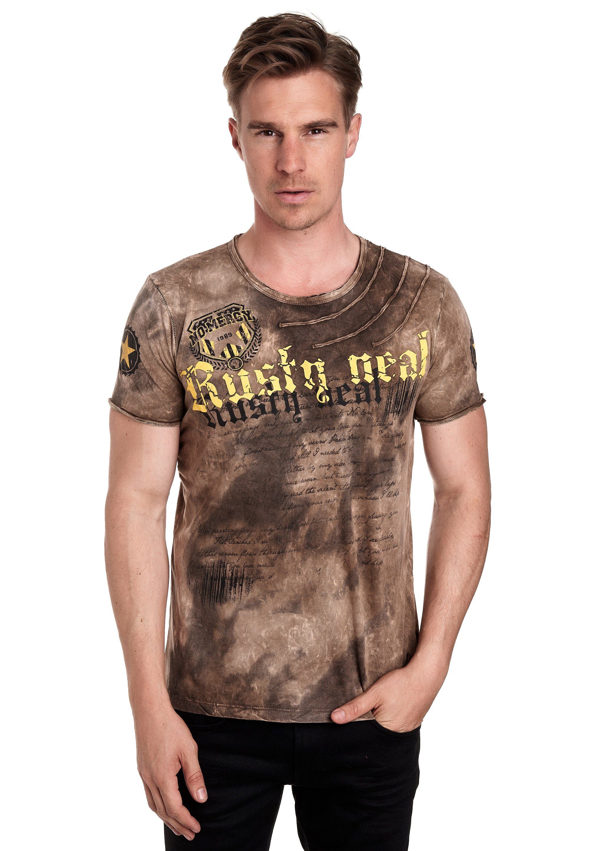 Rusty Neal T-Shirt mit toller Batik-Optik braun