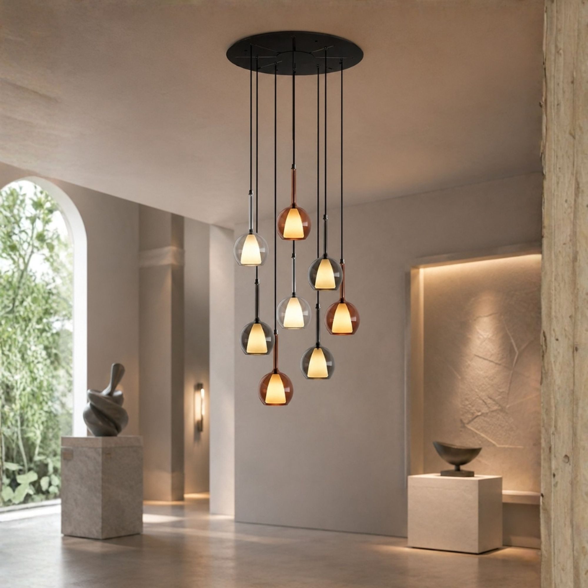 s.luce Pendelleuchte Belluna Galerieleuchte 8-flammig Ø 80cm Baldachin Rauch