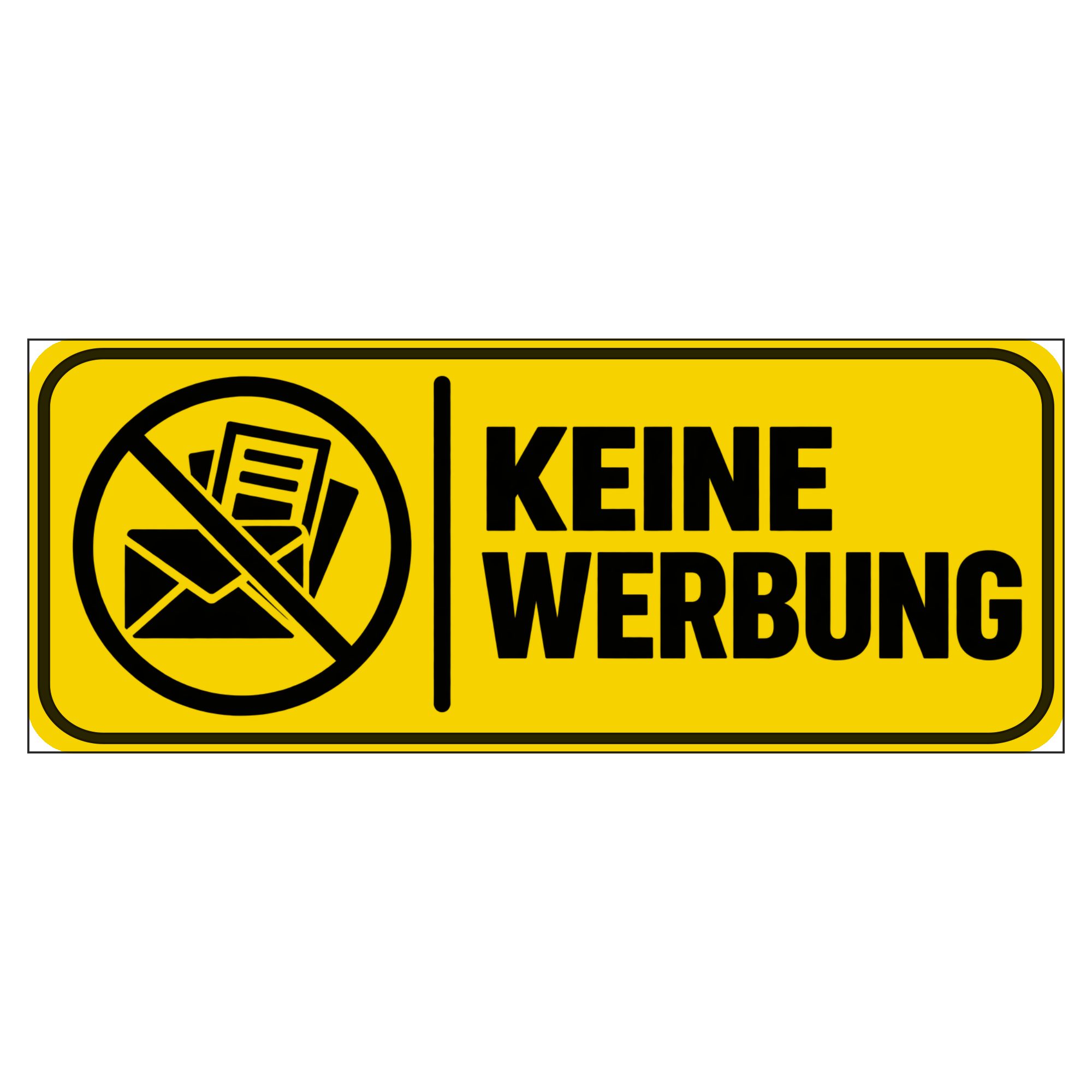Nomiro Hinweisschild NOMIRO Hinweisschild Türschild Keine Werbung 15x6 cm - Kunststoff gelb, (1 St), selbstklebend, lasergraviert