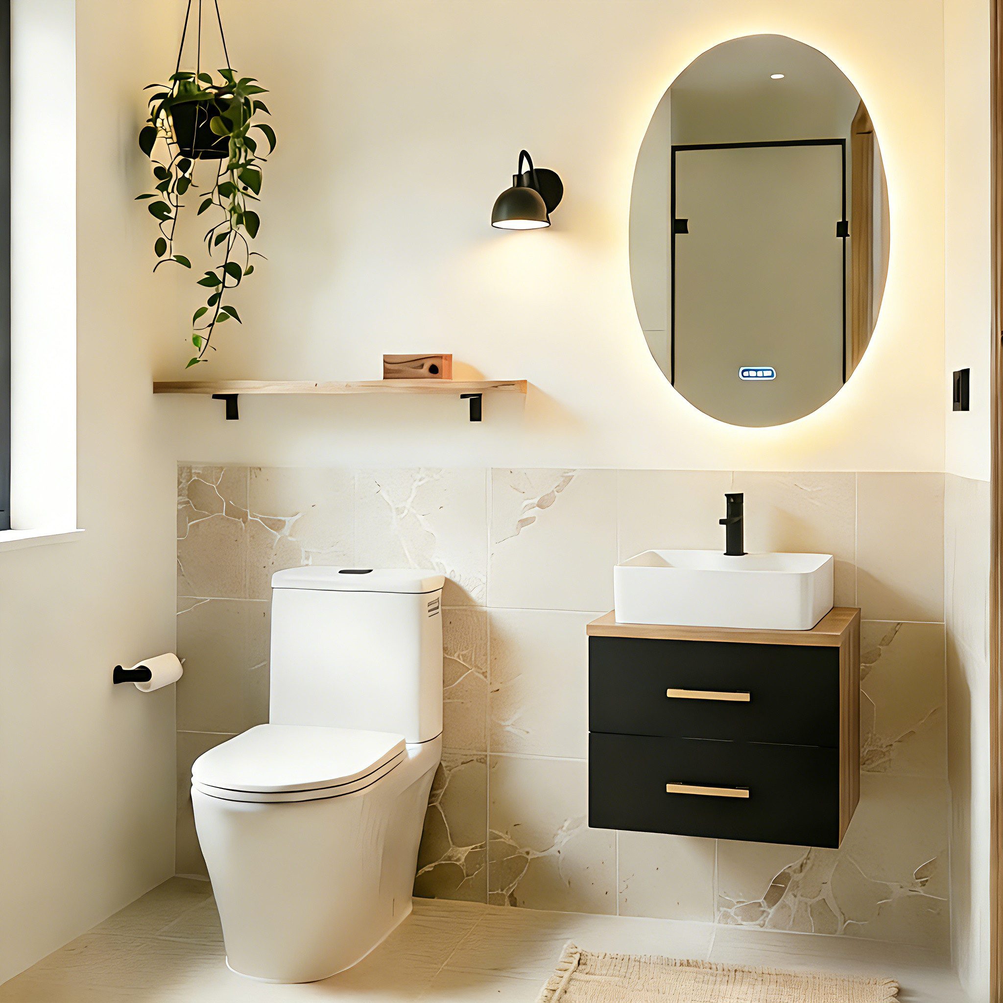 UEV Waschtisch mit Waschbecken klein mit Unterschrank set, Badmöbel Gäste-WC (mit Wasserhahn und Pop-up-Ablassventil, Komplett-Set, Badezimmmer Schrank für Gäste WC), Soft-close Schubladen,Waschbeckenunterschrank mit 2 Schubladen