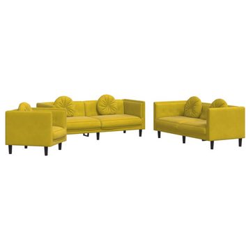 vidaXL Sofa 3-tlg. Sofagarnitur mit Kissen Gelb Samt