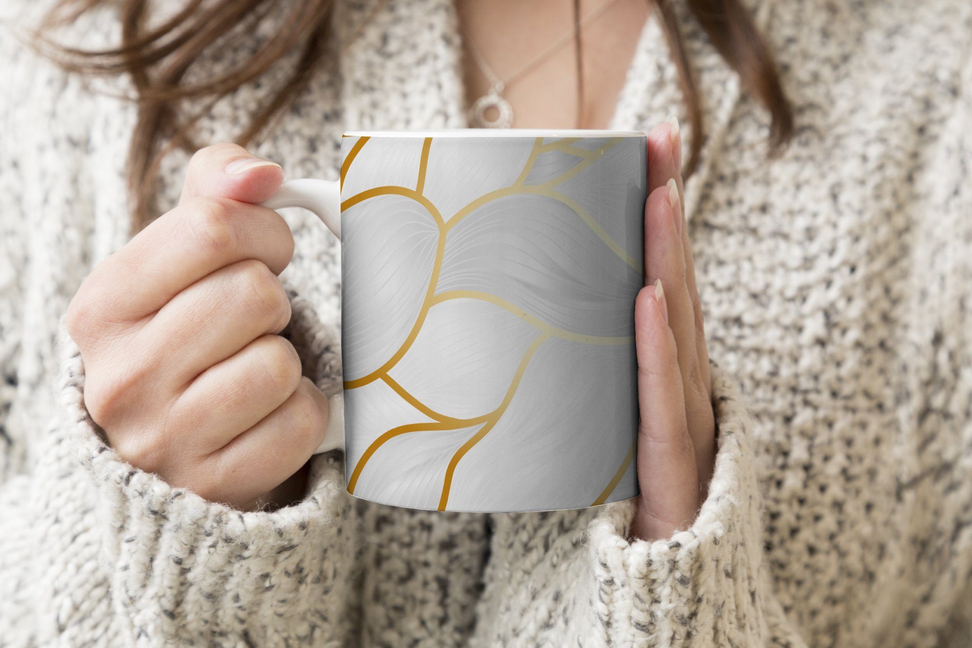 Muster Tasse Abstraktes Teetasse, Kaffeetassen, MuchoWow goldenen Geschenk Keramik, Becher, Teetasse, Linien, mit