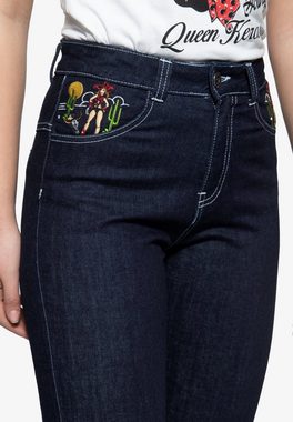 QueenKerosin Slim-fit-Jeans 50s Western Look mit Stickerei