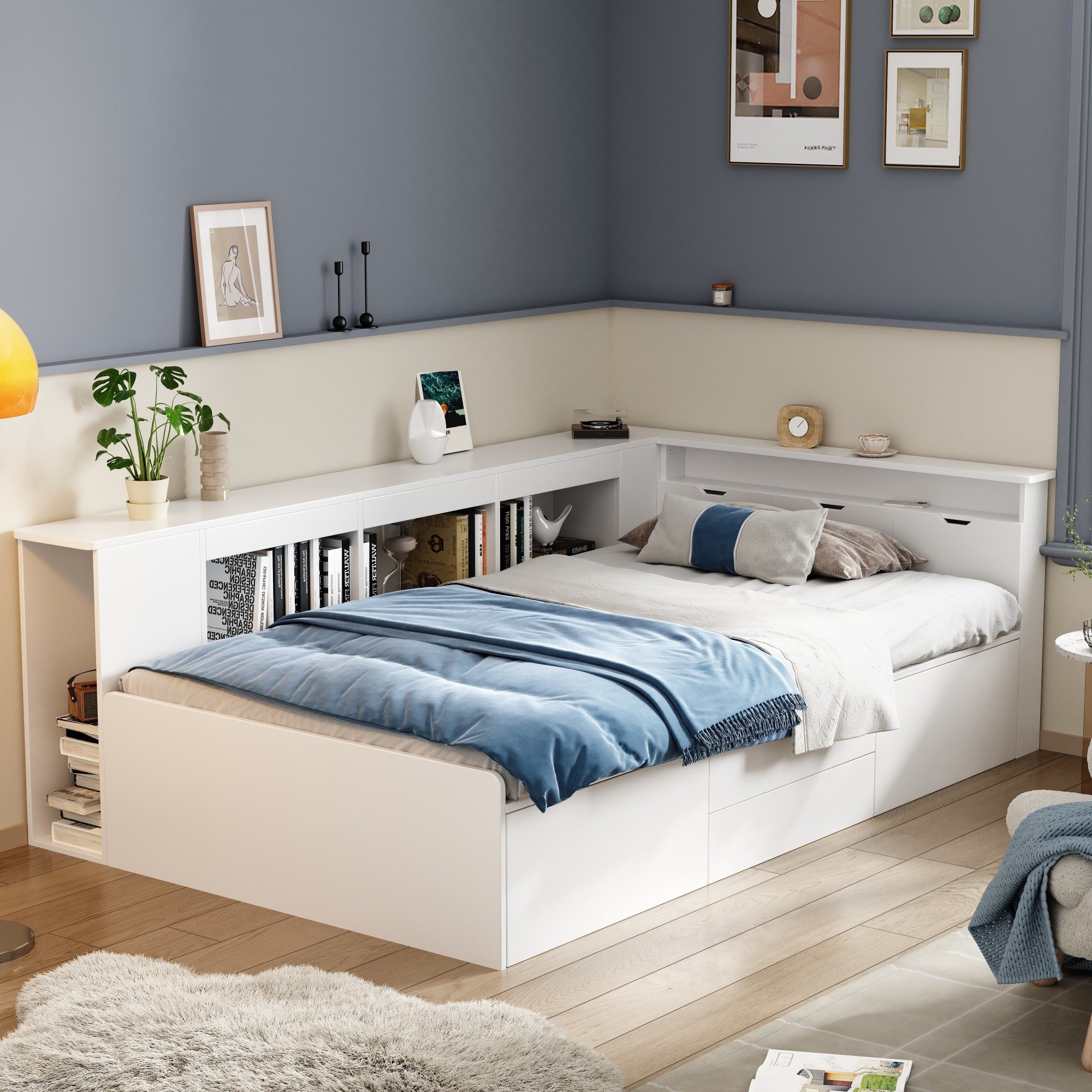 Flieks Kinderbett, Einzelbett 90x200cm, Bettkasten mit Stauraum, 4 Schublad günstig online kaufen