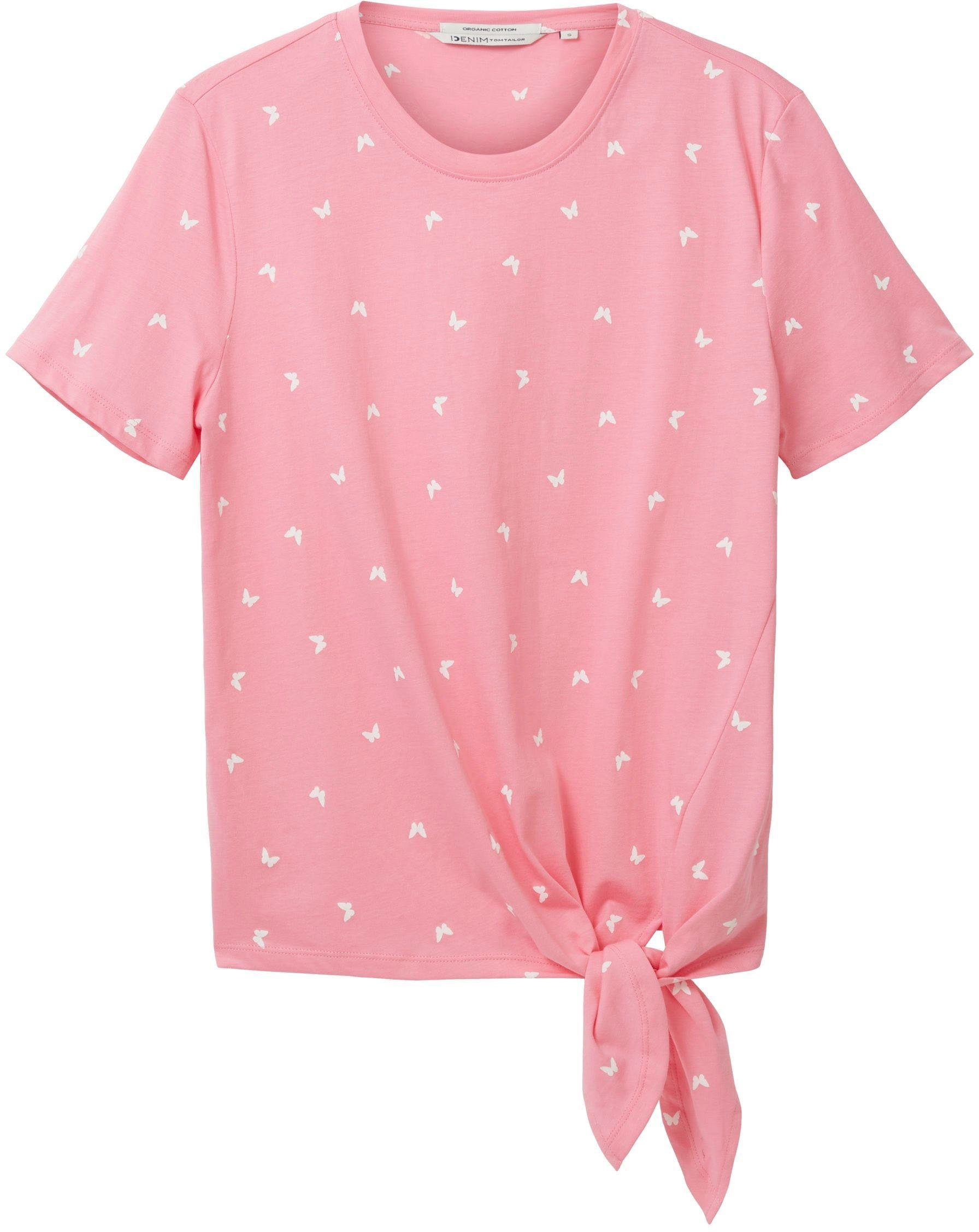 TOM TAILOR Denim T-Shirt Schlaufen einen Bund am Knoten pink für vorhanden gemustert