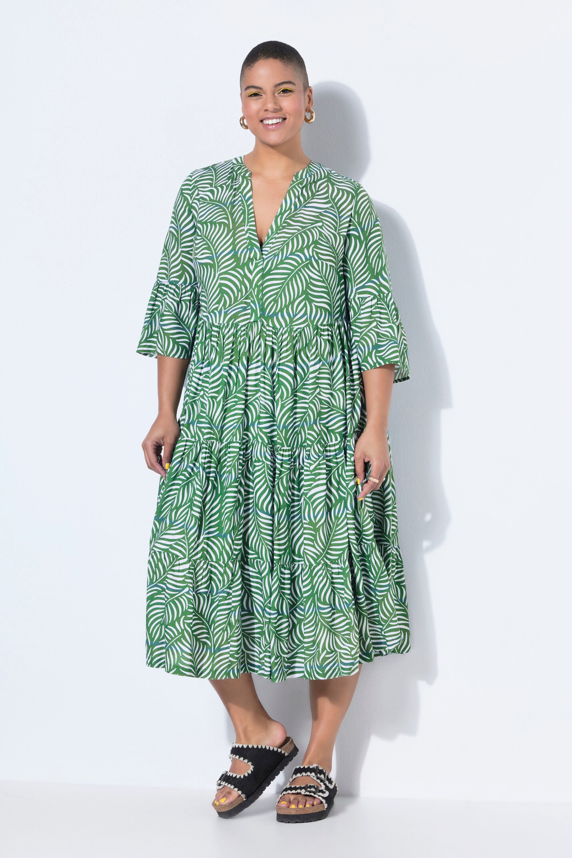 Studio Untold Maxikleid Midikleid Leafs-Print V-Ausschnitt Volants günstig online kaufen