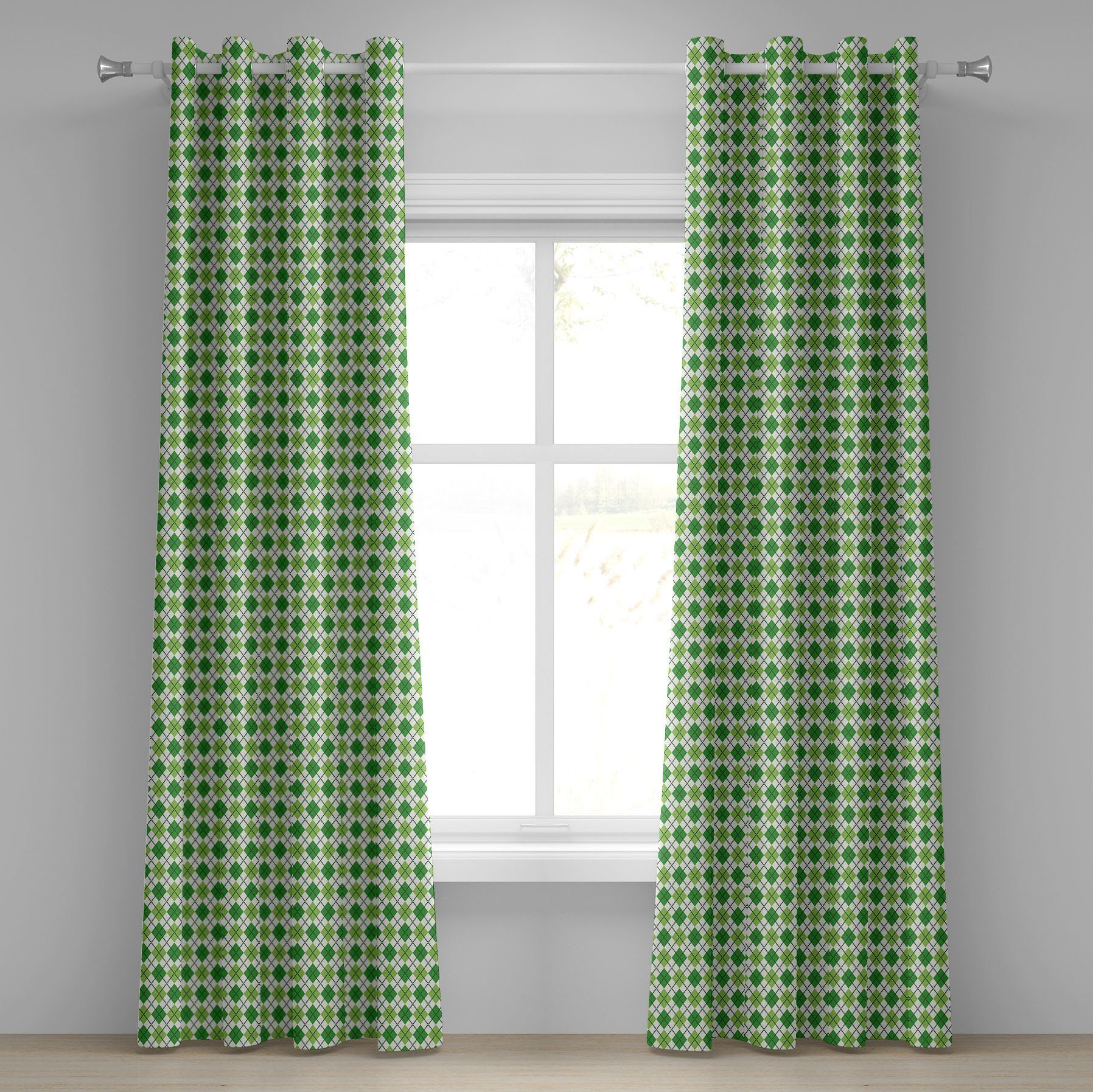 Gardine Dekorative 2-Panel-Fenstervorhänge für Schlafzimmer Wohnzimmer, Abakuhaus, irisch Klassisches Argyle-Muster