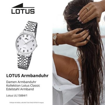 Lotus Quarzuhr Lotus Damenuhr Edelstahl silber Lotus, (Analoguhr), Damen Armbanduhr rund, mittel (ca. 30,5mm), Edelstahl
