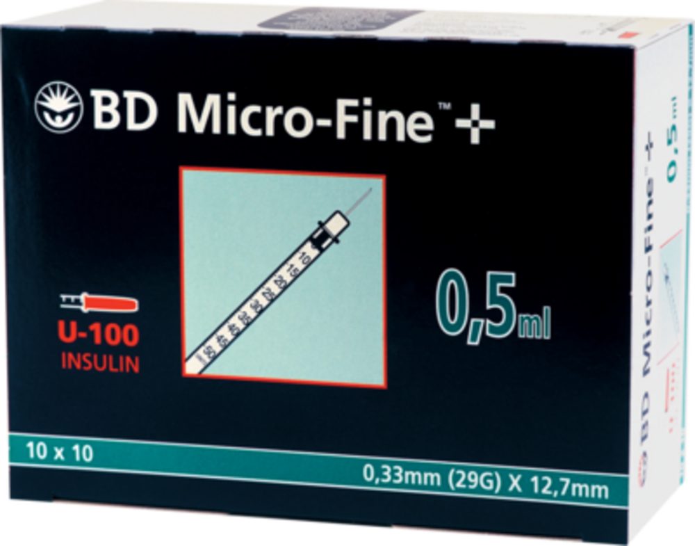 Becton Dickinson Feindosierspritze BD Micro-Fine+ Insulinspritze 0,5 ml U100 0,33x12,7mm, (Spar-Set, 29G, 100-St., Diabetesmanagement, Blutzucker Überwachung), Meistverkaufte Insulinspritze der Welt
