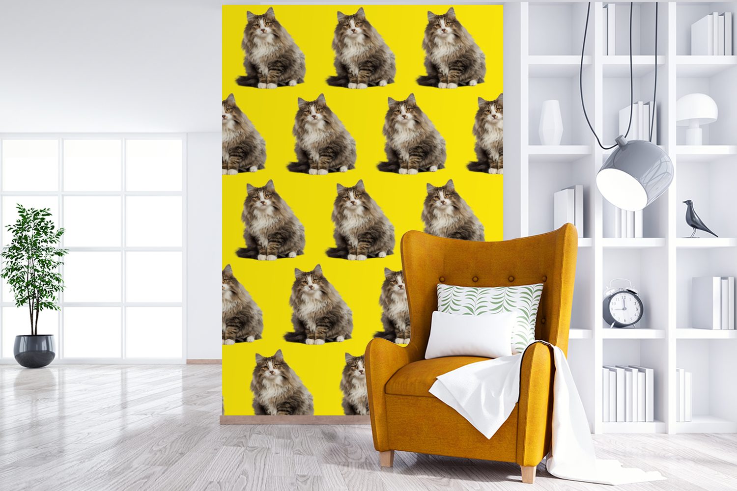 MuchoWow Fototapete Haustiere - - Wandtapete für Muster, Wohnzimmer, (3 Montagefertig bedruckt, Gelb Vinyl St), Matt, Tapete