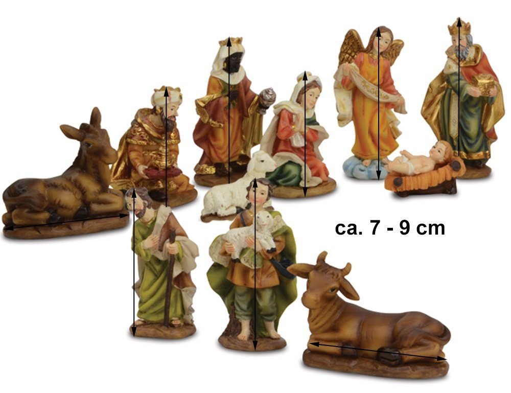 Polyresin 9 cm. 11 Tlg handbemalt Krippenfiguren Set für Weihnachtskrippe 